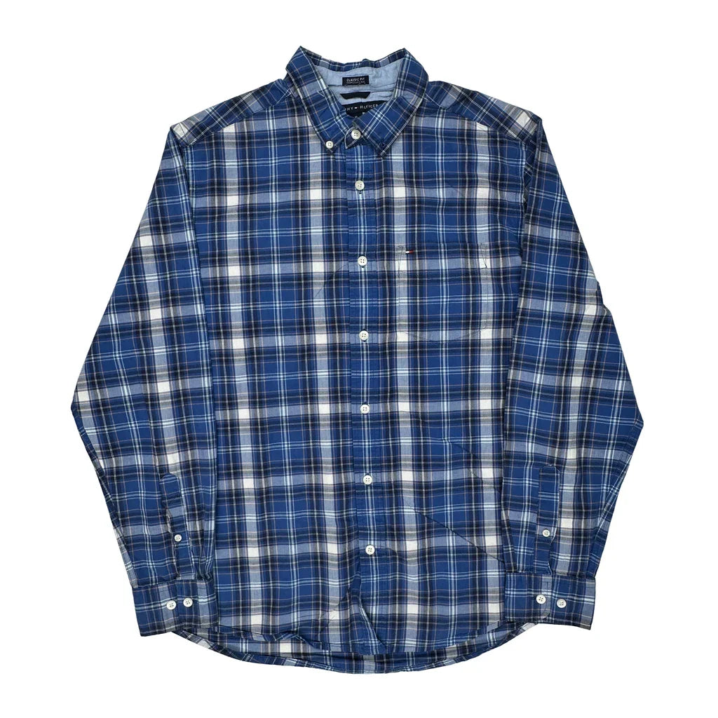 Tommy Hilfiger Checked Shirt - Medium Blue Cotton Refurbished - Thrifted (note: this is a term often used to describe second- refurbished available on Cerqular