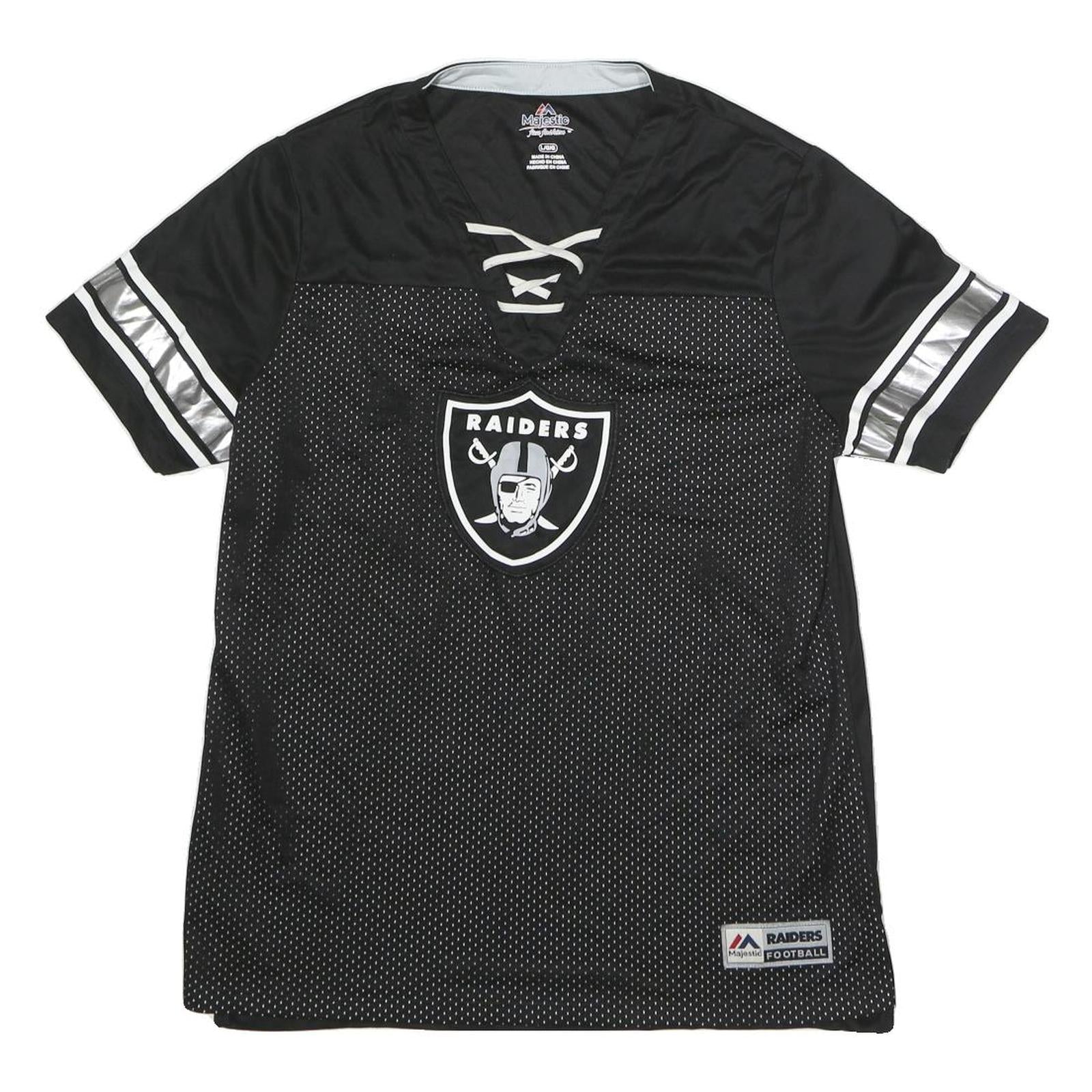 Buy MAJESTIC Womens Black Raiders Graphic T-Shirt L Short Sleeve V-Neck Lace-Up Refurbished - $32.49 MAJESTIC Womens Black Raiders Graphic T-Shirt L Short Sleeve V-Neck Lace-Up Refurbished - N/A refurbished available on Cerqular