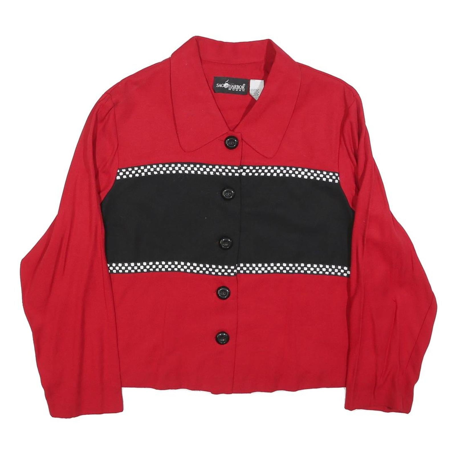 SAG HARBOR Womens Red & Black Button Jacket L Polyester Blend Retro Classic Refurbished - N/A refurbished available on Cerqular