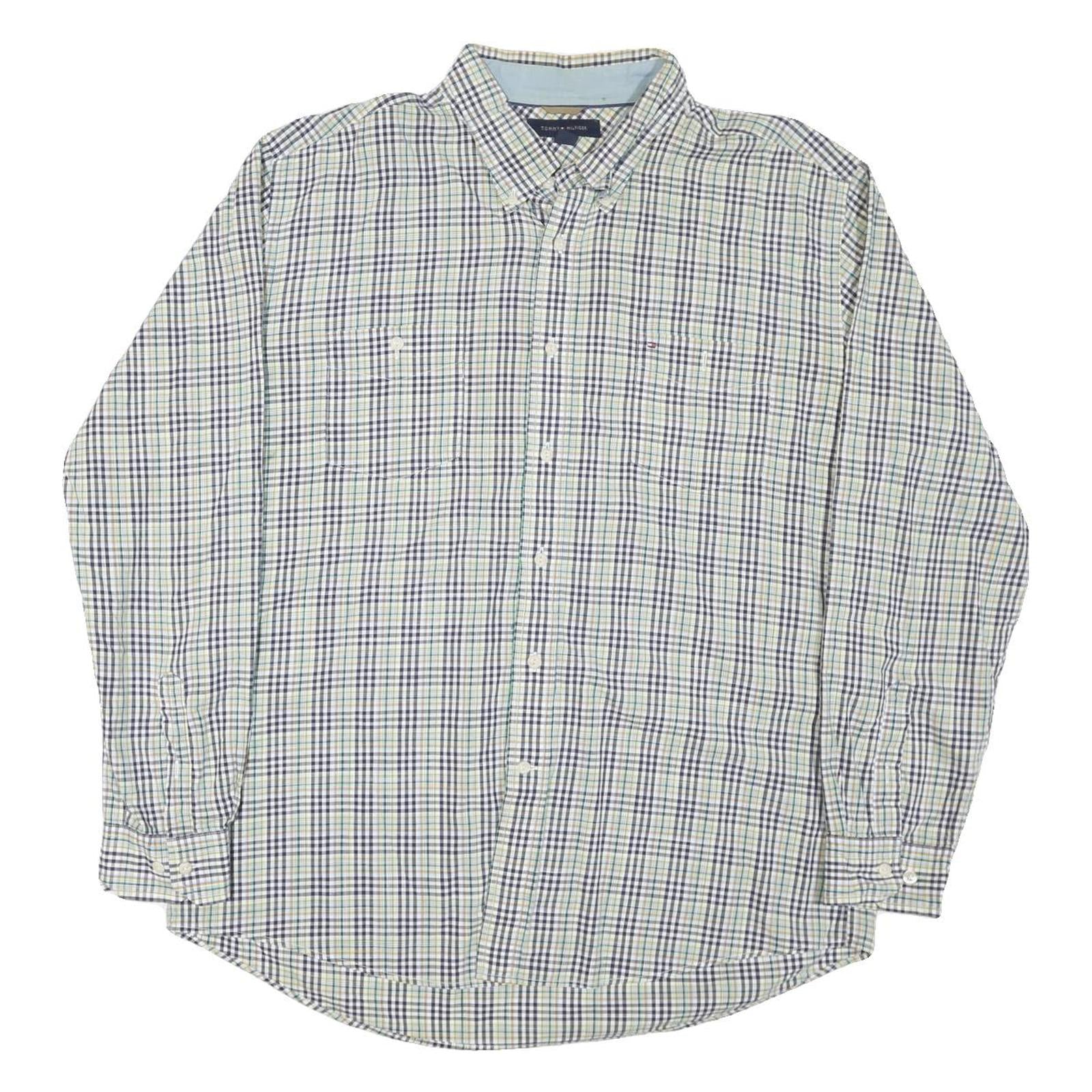 TOMMY HILFIGER Mens White & Blue Check Shirt XL Casual Cotton Blend Long Sleeve Refurbished - N/A refurbished available on Cerqular
