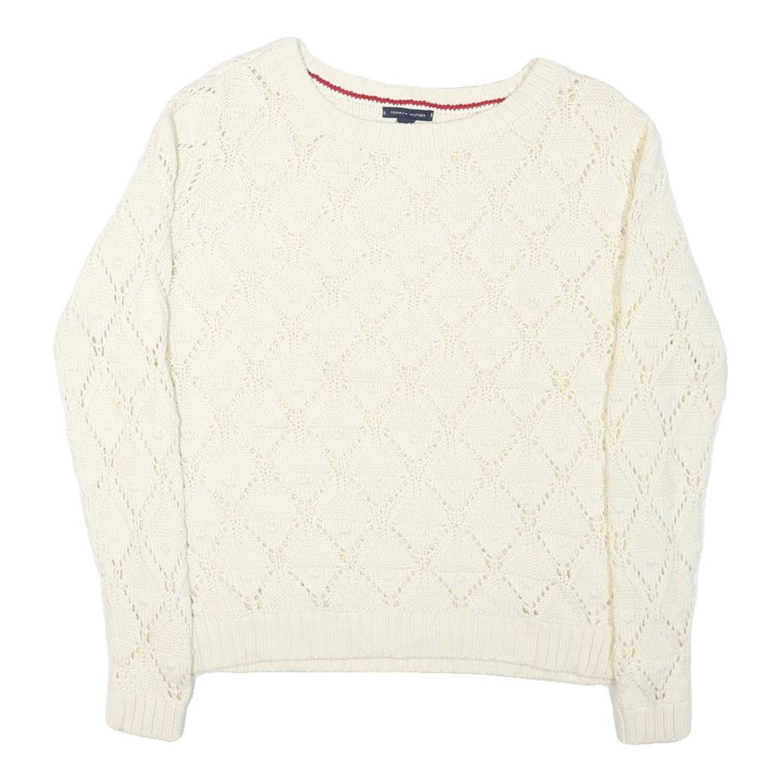TOMMY HILFIGER Womens Cream Plain Pullover Patterned Round Neck Rib Knit Jumper Refurbished - N/A refurbished available on Cerqular