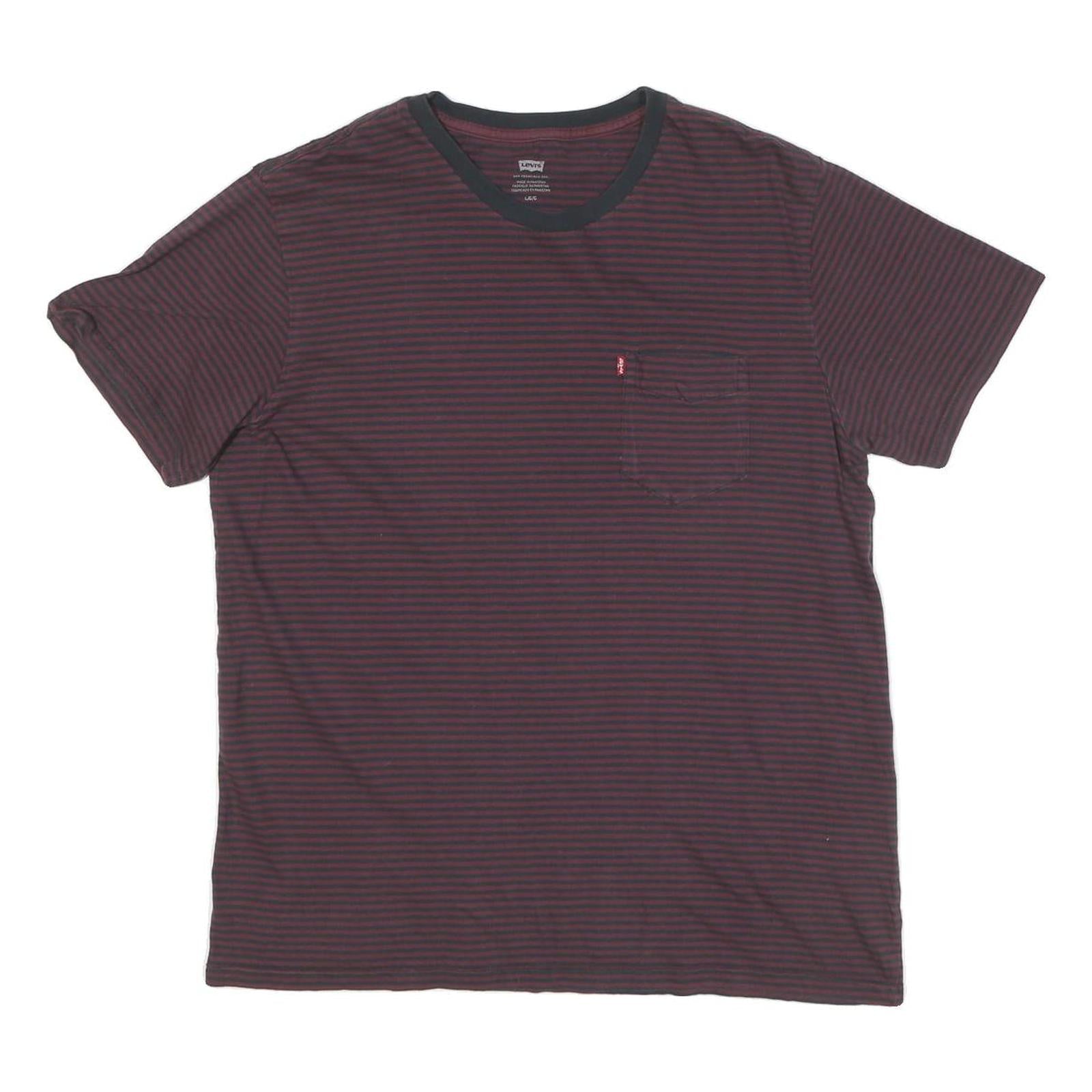 LEVI'S Mens Maroon & Black Stripe T-Shirt L Short Sleeve Crew Neck Cotton Blend Refurbished - N/A refurbished available on Cerqular
