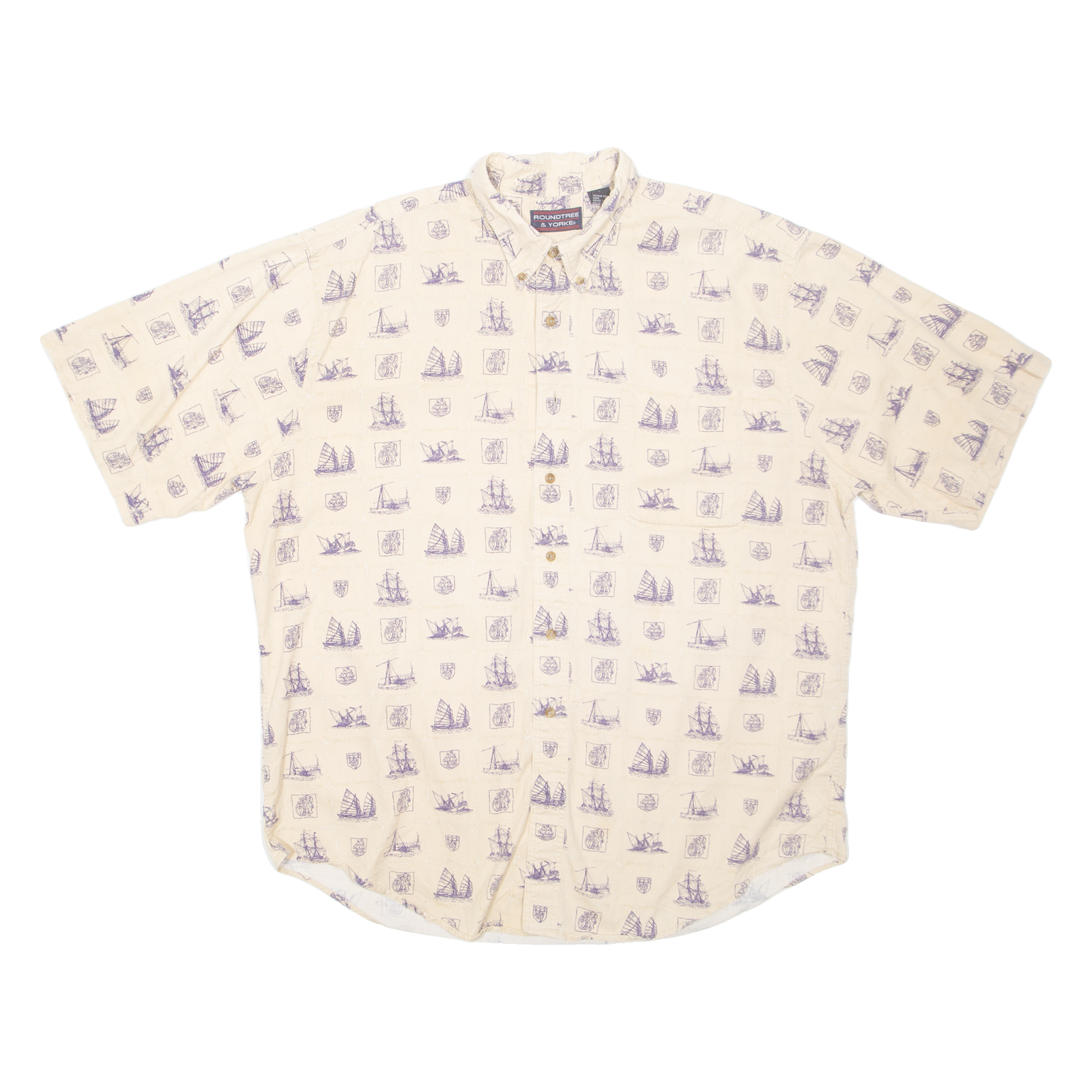 ROUNDTREE AND YORKE Boat Mens Shirt Cream Crazy Pattern XL Refurbished - N/A refurbished available on Cerqular