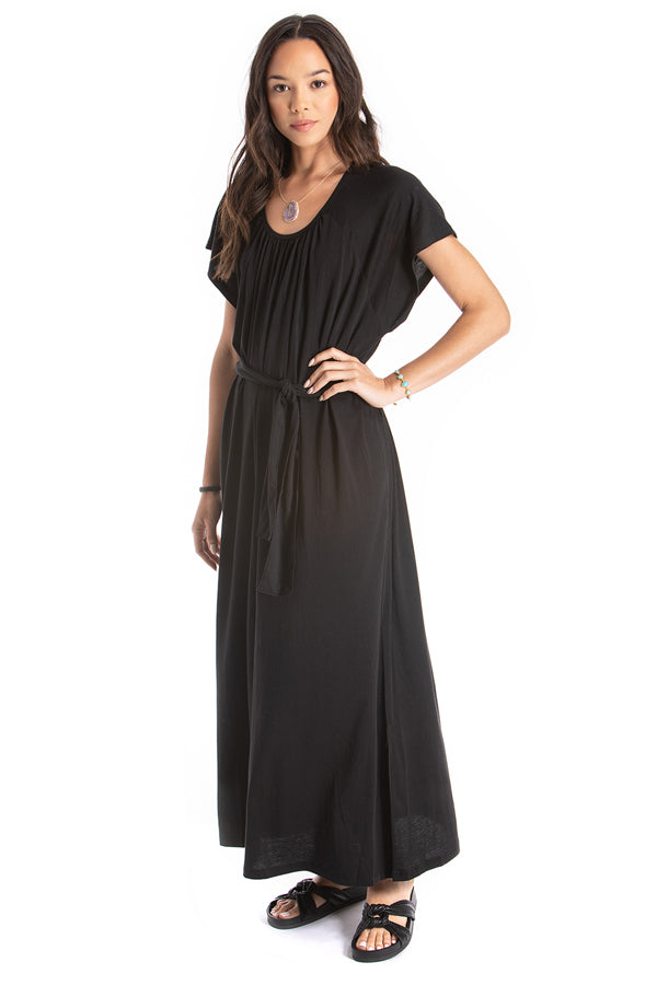 Belted Long Dress - Organic Cotton - Black | Size: small Refurbished - N/A (Note: There is no well-known brand called "AR refurbished available on Cerqular