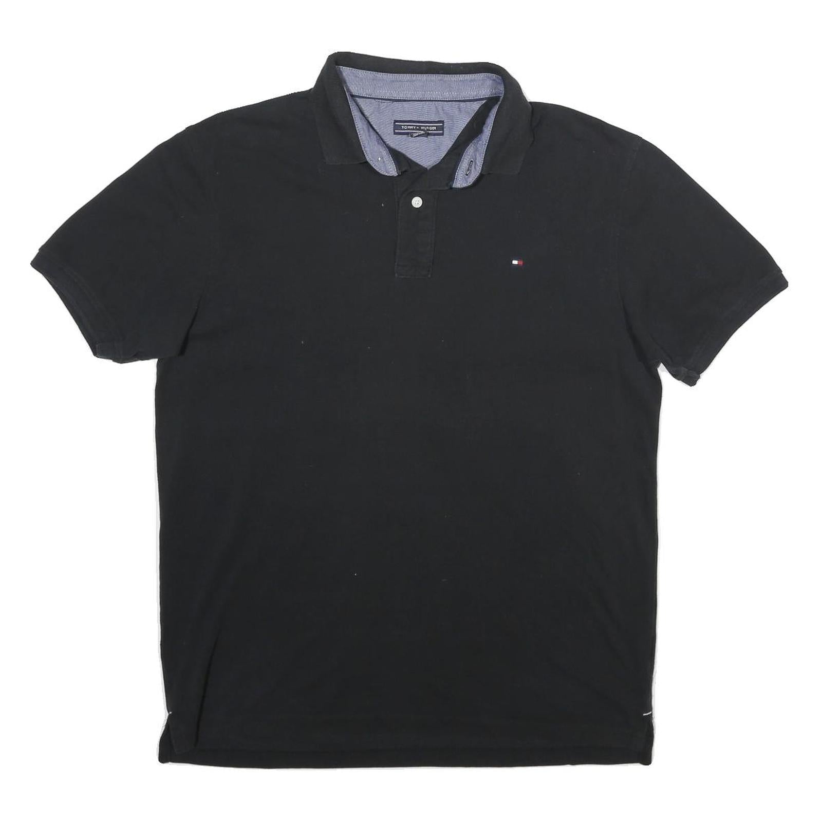 TOMMY HILFIGER Mens Black Short Sleeve Plain 2XL Cotton Polo Shirt Refurbished - N/A refurbished available on Cerqular
