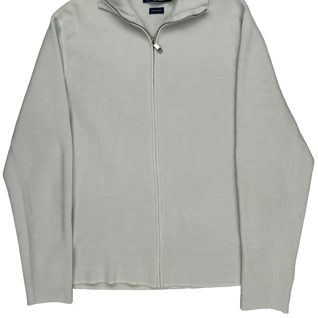 Polo By Ralph Lauren Zip Up - XL White Cotton Refurbished - Thrifted (note: this is a term often used to describe second- refurbished available on Cerqular
