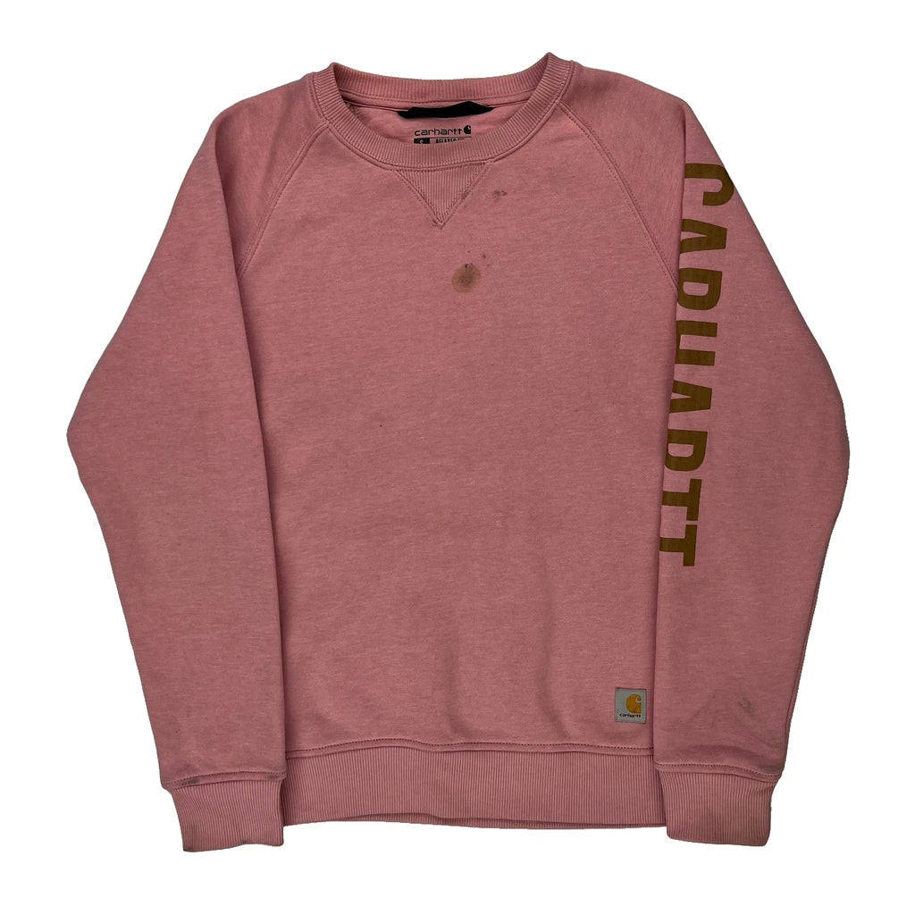 Buy Carhartt Sweatshirt - Small Pink Cotton Refurbished - $40.72 Carhartt Sweatshirt - Small Pink Cotton Refurbished - Thrifted (note: this is a term often used to describe second- refurbished available on Cerqular