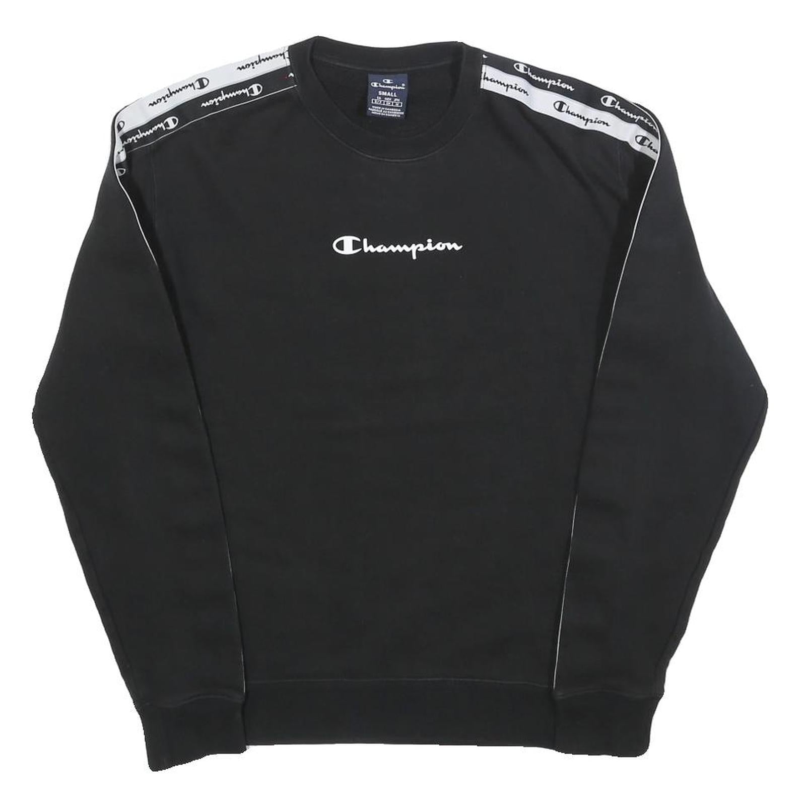 CHAMPION Mens Black Cotton Blend Crew Neck Sweatshirt S Branded Tape Detail Refurbished - N/A refurbished available on Cerqular
