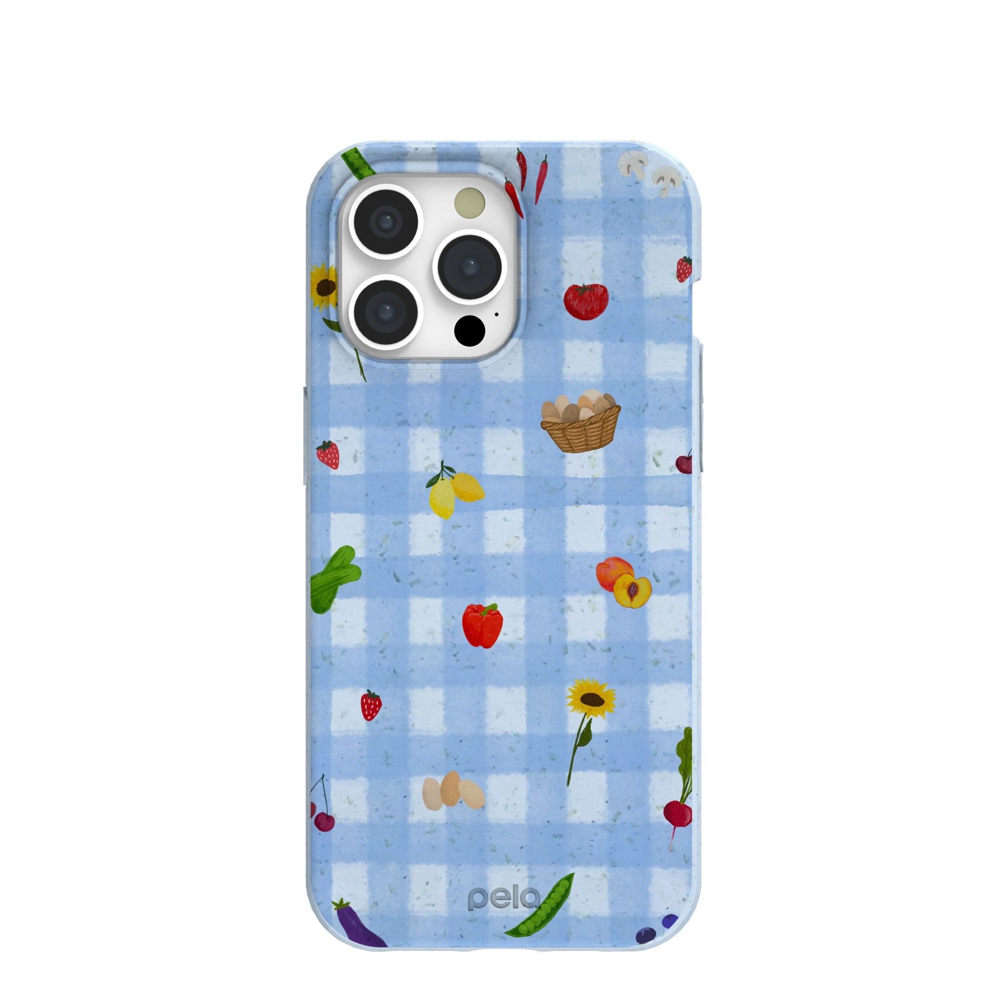 Powder Blue Gingham Farmhouse iPhone 15 Pro Max Case Refurbished - Pela Case refurbished available on Cerqular