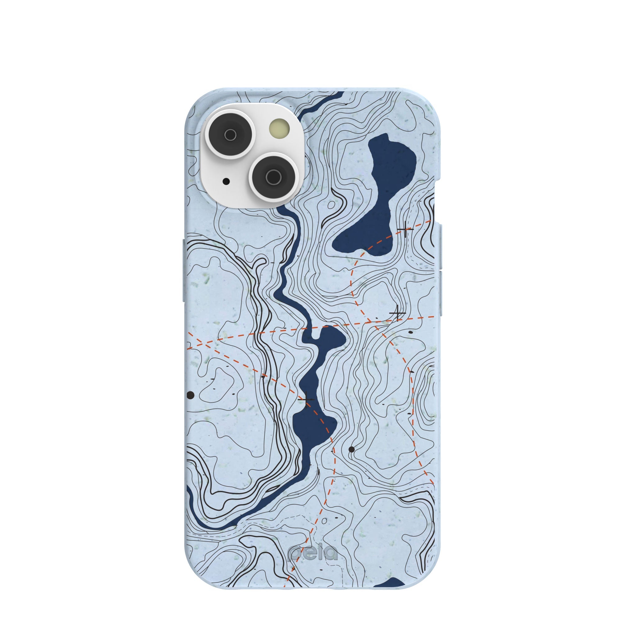 Powder Blue Contour Lines iPhone 14/16e Case Refurbished - Pela Case refurbished available on Cerqular