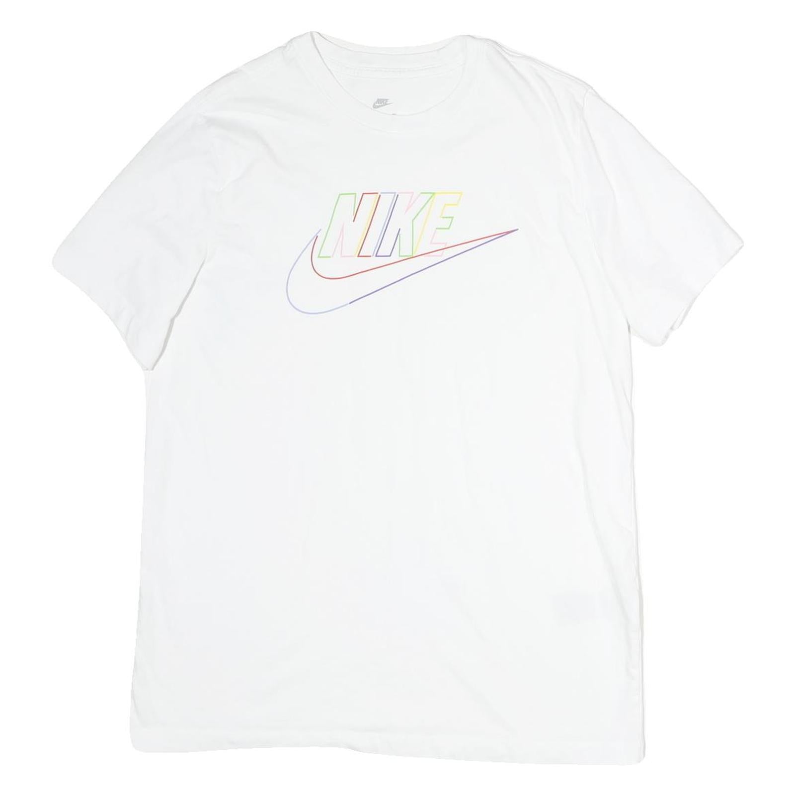 NIKE Mens White Colourful Logo Graphic T-Shirt L Short Sleeve Crew Neck Refurbished - N/A refurbished available on Cerqular