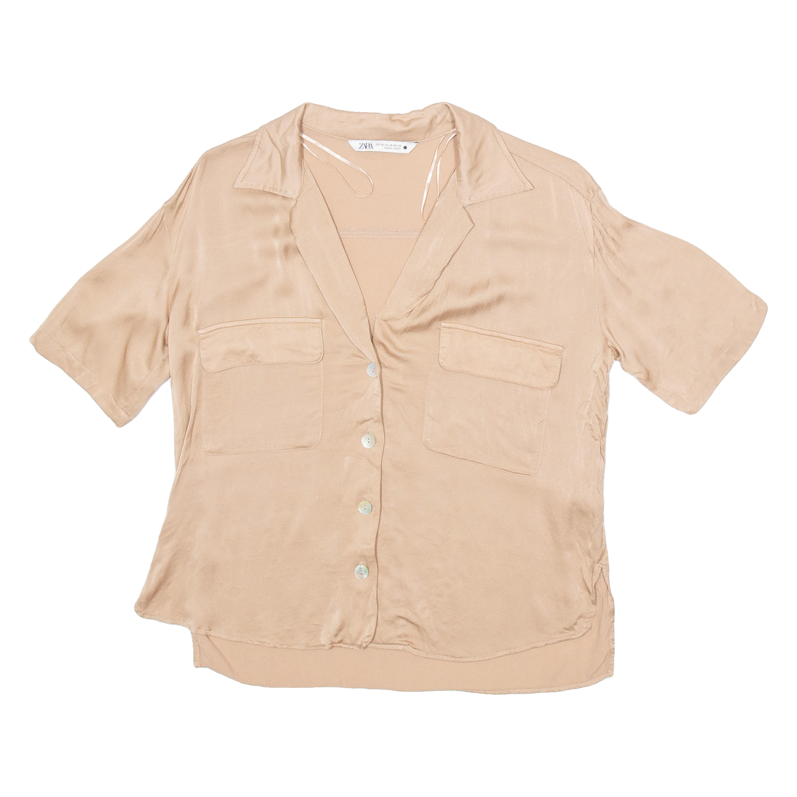 ZARA Womens Shirt Brown V-Neck Silk XS Refurbished - N/A refurbished available on Cerqular