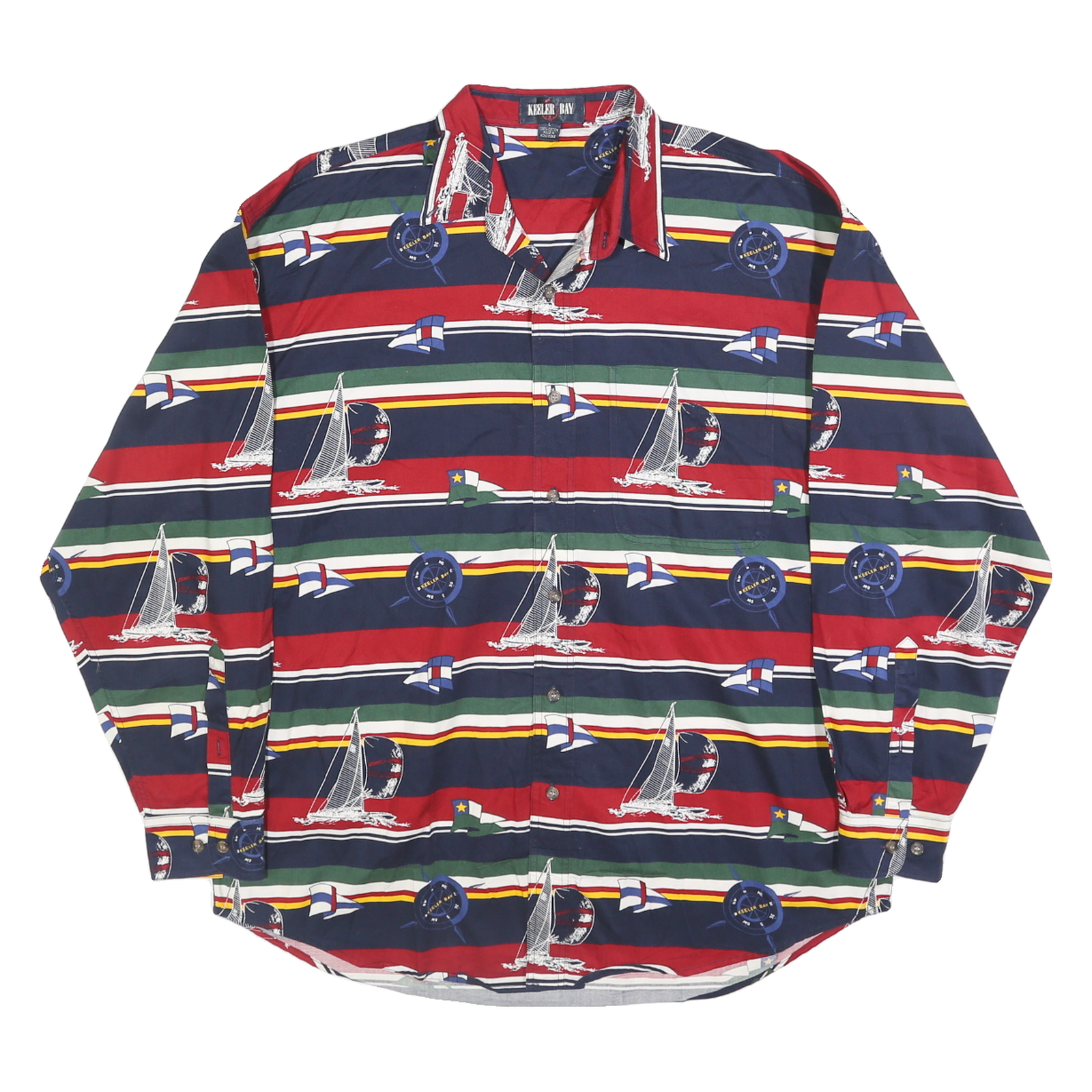 Buy KEELER BAY Mens Blue Red & Green Sailing Boat Print Shirt L Cotton Nautical Refurbished - $20.79 KEELER BAY Mens Blue Red & Green Sailing Boat Print Shirt L Cotton Nautical Refurbished - N/A refurbished available on Cerqular