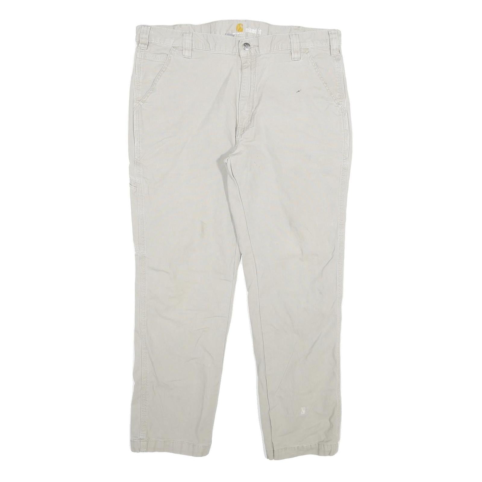 CARHARTT Mens Slim Beige Cotton Blend Trousers W36 L27 Workwear Utility Zip Refurbished - N/A refurbished available on Cerqular