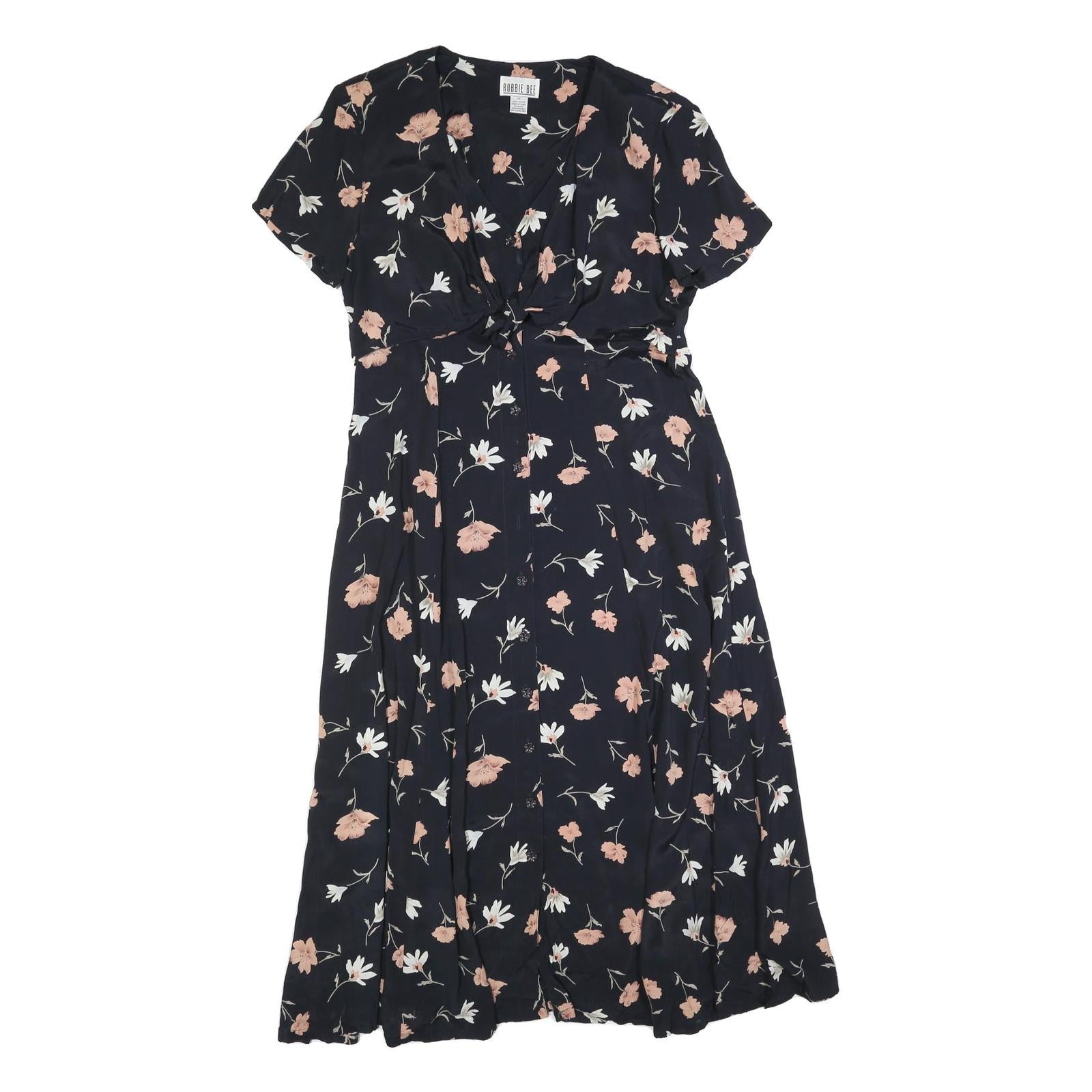 ROBBIE BEE Womens Black Floral Day Dress Cotton Blend Short Sleeve Midi L Refurbished - N/A refurbished available on Cerqular