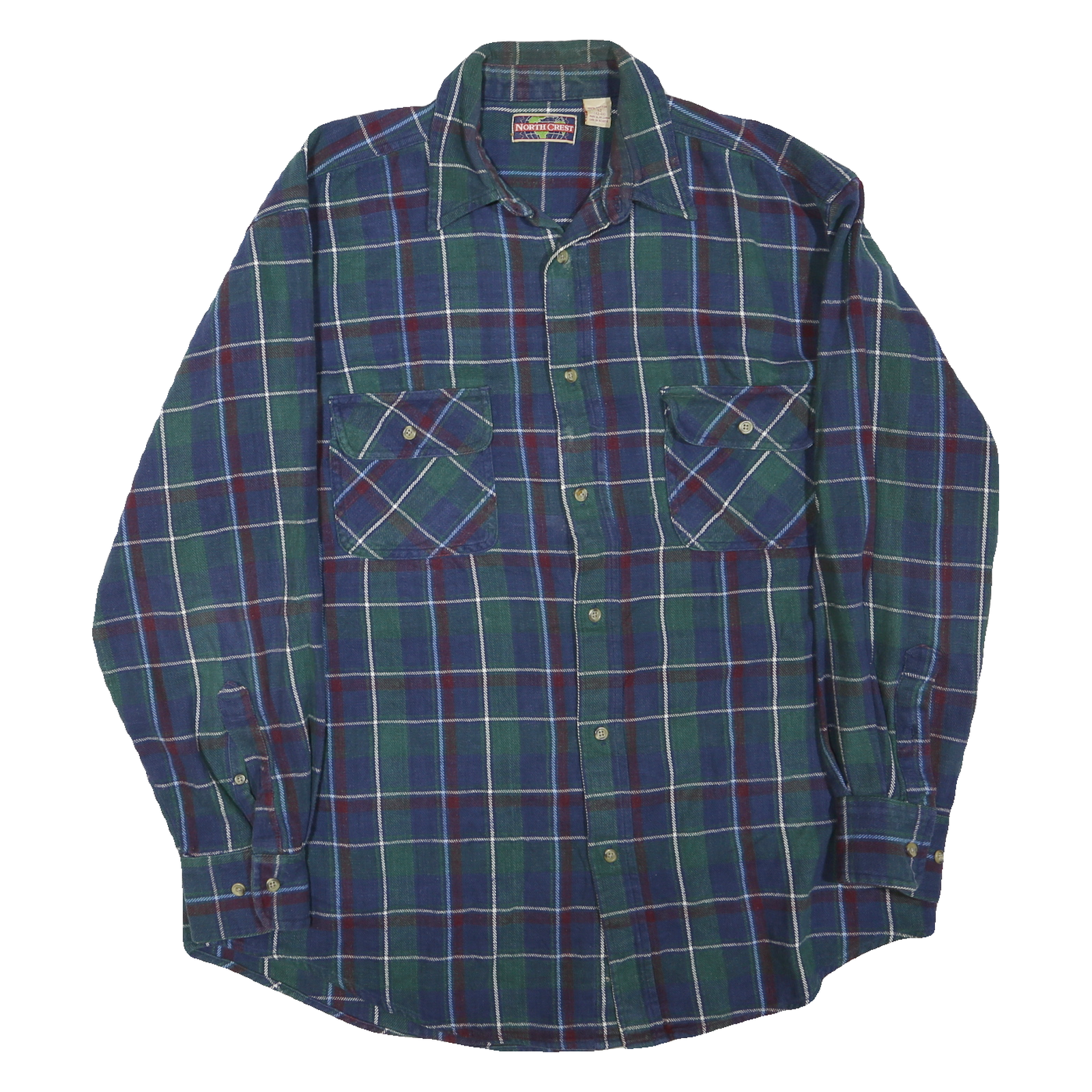 NORTH CREST Mens Blue Green Check Shirt L Cotton Blend Casual Button Front Refurbished - N/A refurbished available on Cerqular