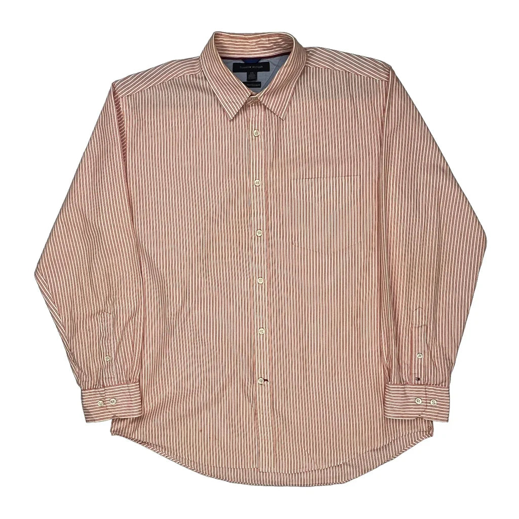 Buy Tommy Hilfiger Striped Shirt - Large Red Cotton Refurbished - $30.81 Tommy Hilfiger Striped Shirt - Large Red Cotton Refurbished - Thrifted (note: this is a term often used to describe second- refurbished available on Cerqular