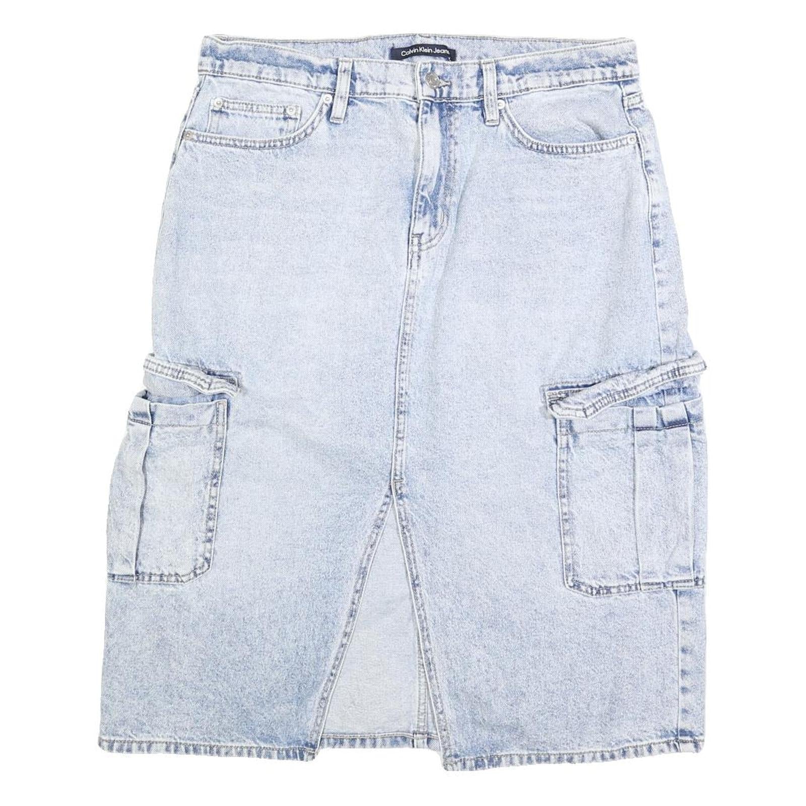 CALVIN KLEIN JEANS Womens Blue Denim Cargo Midi Cotton Blend Skirt Size M Refurbished - N/A refurbished available on Cerqular