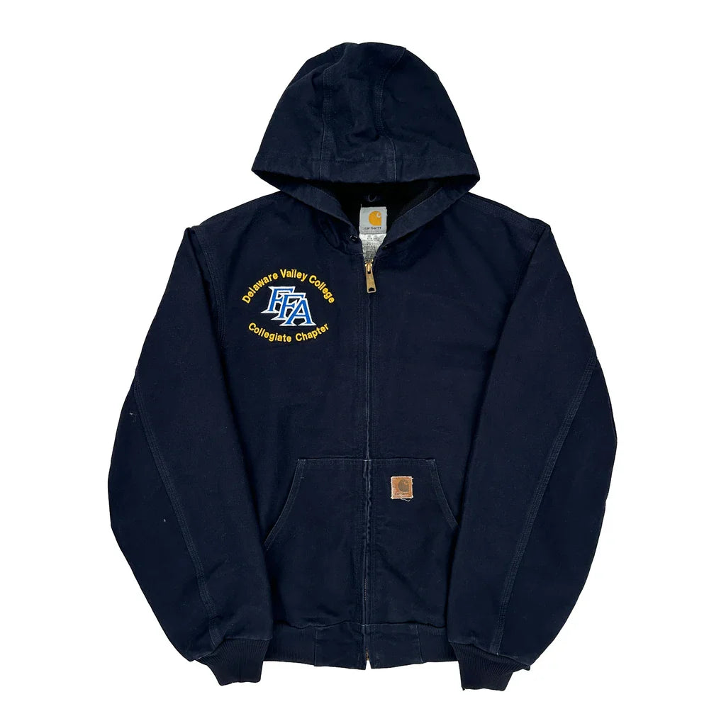 Delaware Valley College Collegiate Chapter Carhartt College Jacket - Medium Navy Cotton Refurbished - Thrifted (note: this is a term often used to describe second- refurbished available on Cerqular