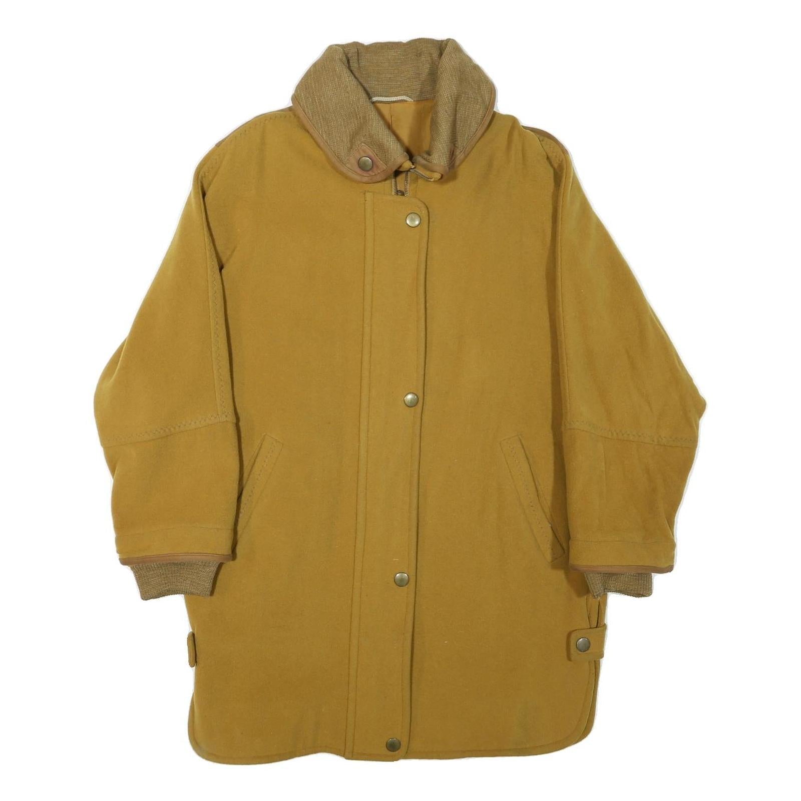 Womens Yellow Wool Blend Button Jacket L Classic Plain Warm Casual Outerwear Refurbished - N/A refurbished available on Cerqular