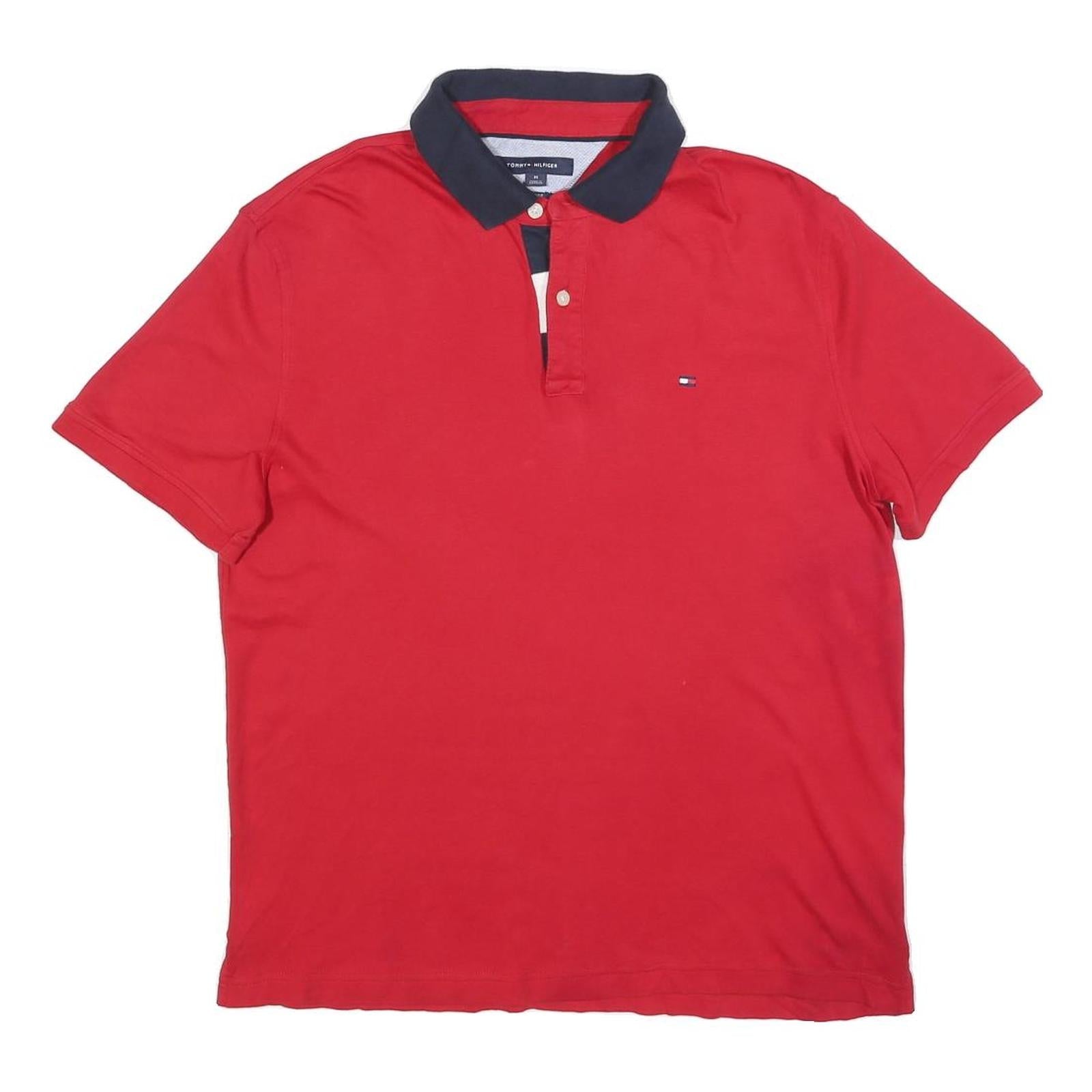 TOMMY HILFIGER Mens Red & Navy Polo Shirt Short Sleeve M Classic Cotton Blend Refurbished - N/A refurbished available on Cerqular