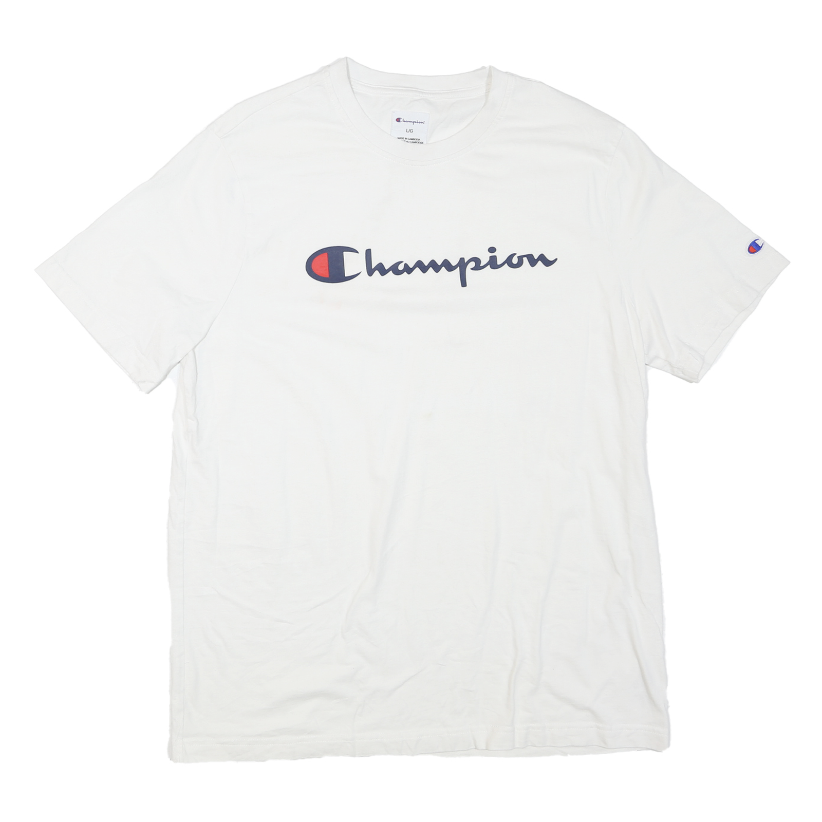 Buy CHAMPION Mens White Cotton Blend T-Shirt L Short Sleeve Crew Neck Logo Print Refurbished - $15.59 CHAMPION Mens White Cotton Blend T-Shirt L Short Sleeve Crew Neck Logo Print Refurbished - N/A refurbished available on Cerqular