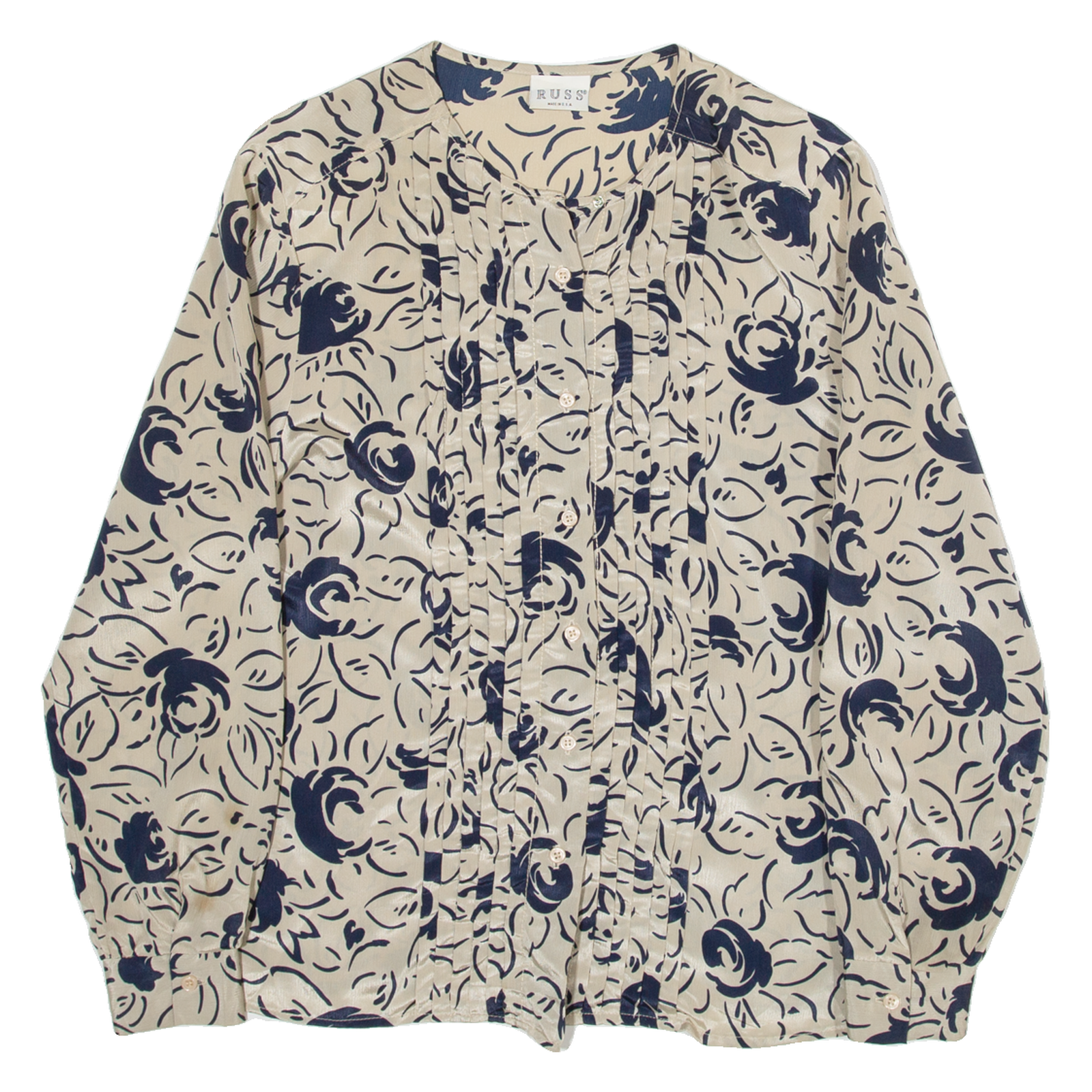 RUSS Womens Printed Shirt Beige Long Sleeve 90s Floral M Refurbished - N/A refurbished available on Cerqular