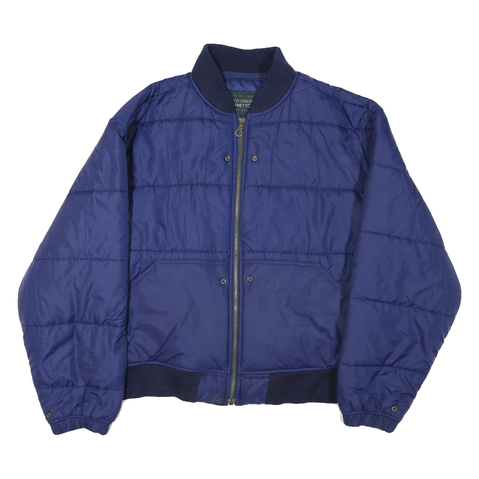 BENETTON Womens Blue Quilted Jacket L Polyester Blend Zip Bomber Style Refurbished - N/A refurbished available on Cerqular