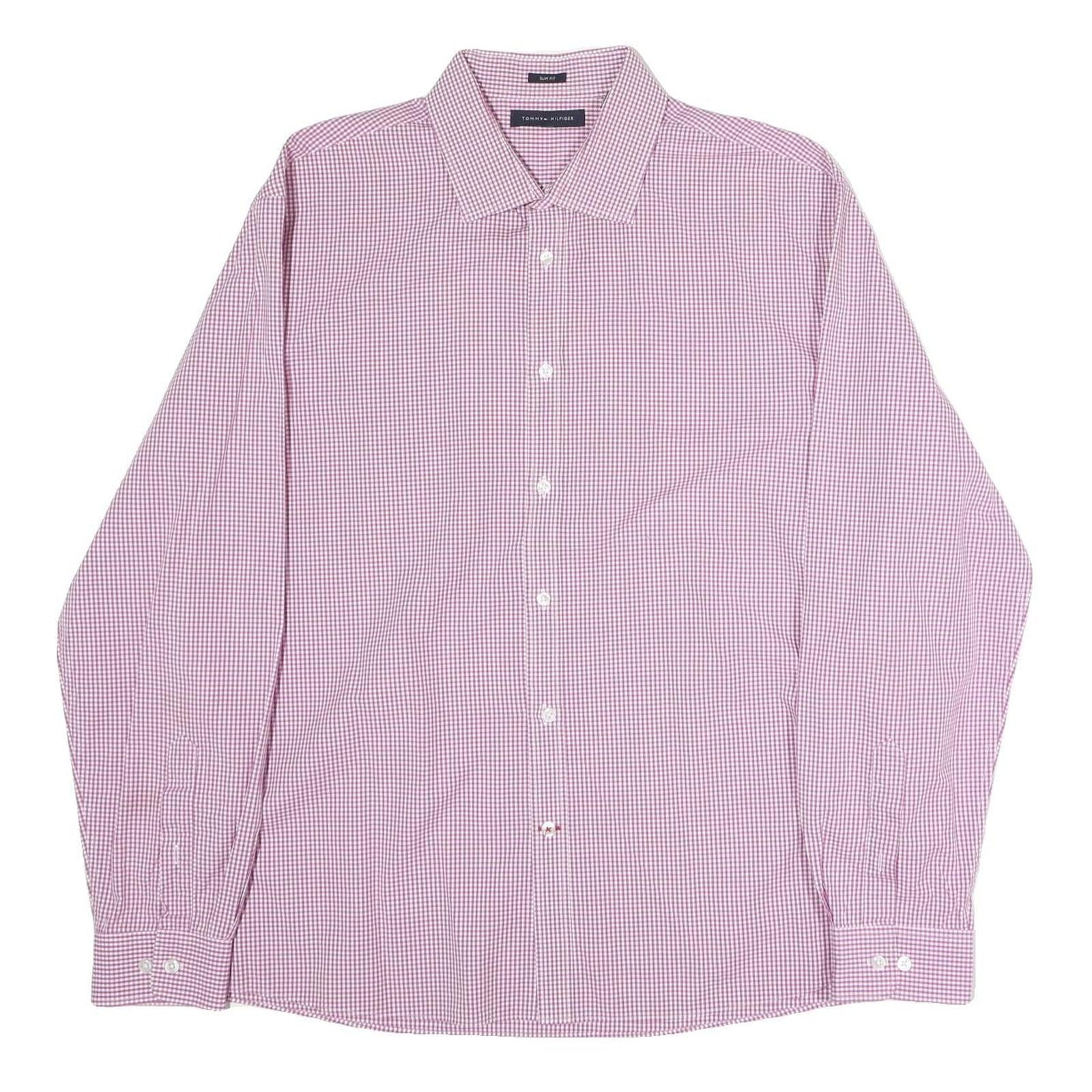 TOMMY HILFIGER Mens Maroon Check Shirt XL Classic Fit Cotton Button-Down Collar Refurbished - N/A refurbished available on Cerqular