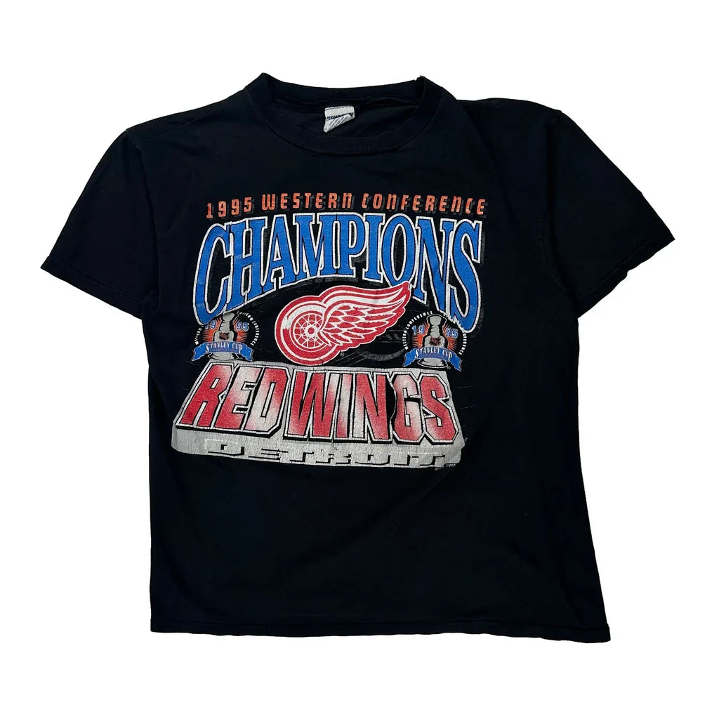 Detroit Red Wings True Fan T-Shirt - Large Black Cotton Refurbished - Thrifted (note: this is a term often used to describe second- refurbished available on Cerqular