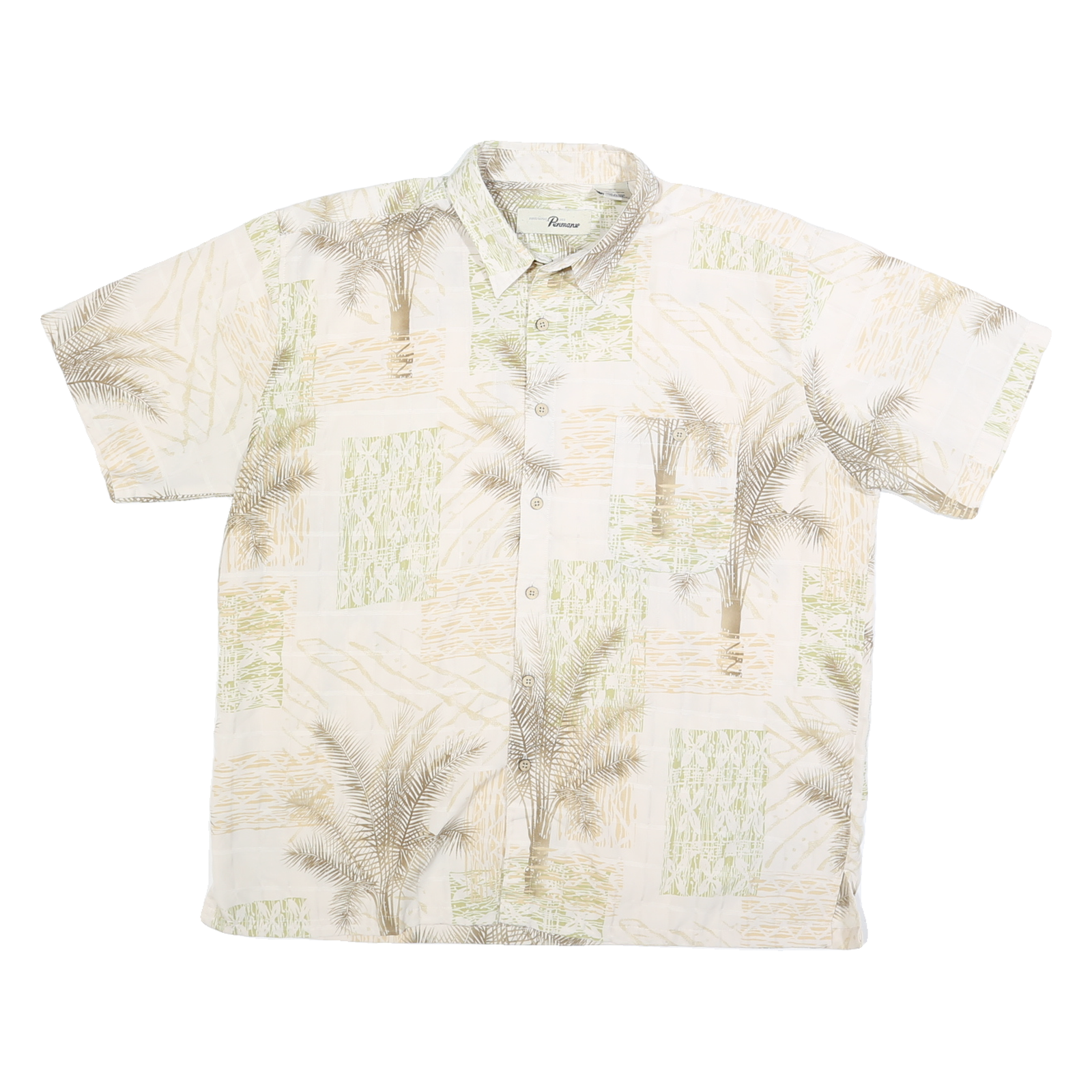 PENMANS Mens Beige Palm Tree Print Shirt L Casual Summer Holiday Beachwear Refurbished - N/A refurbished available on Cerqular