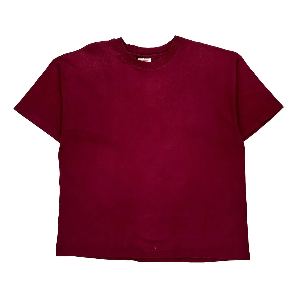 Blank Hanes Single Stitch T-Shirt - Large Burgundy Cotton Refurbished - Thrifted (note: this is a term often used to describe second- refurbished available on Cerqular