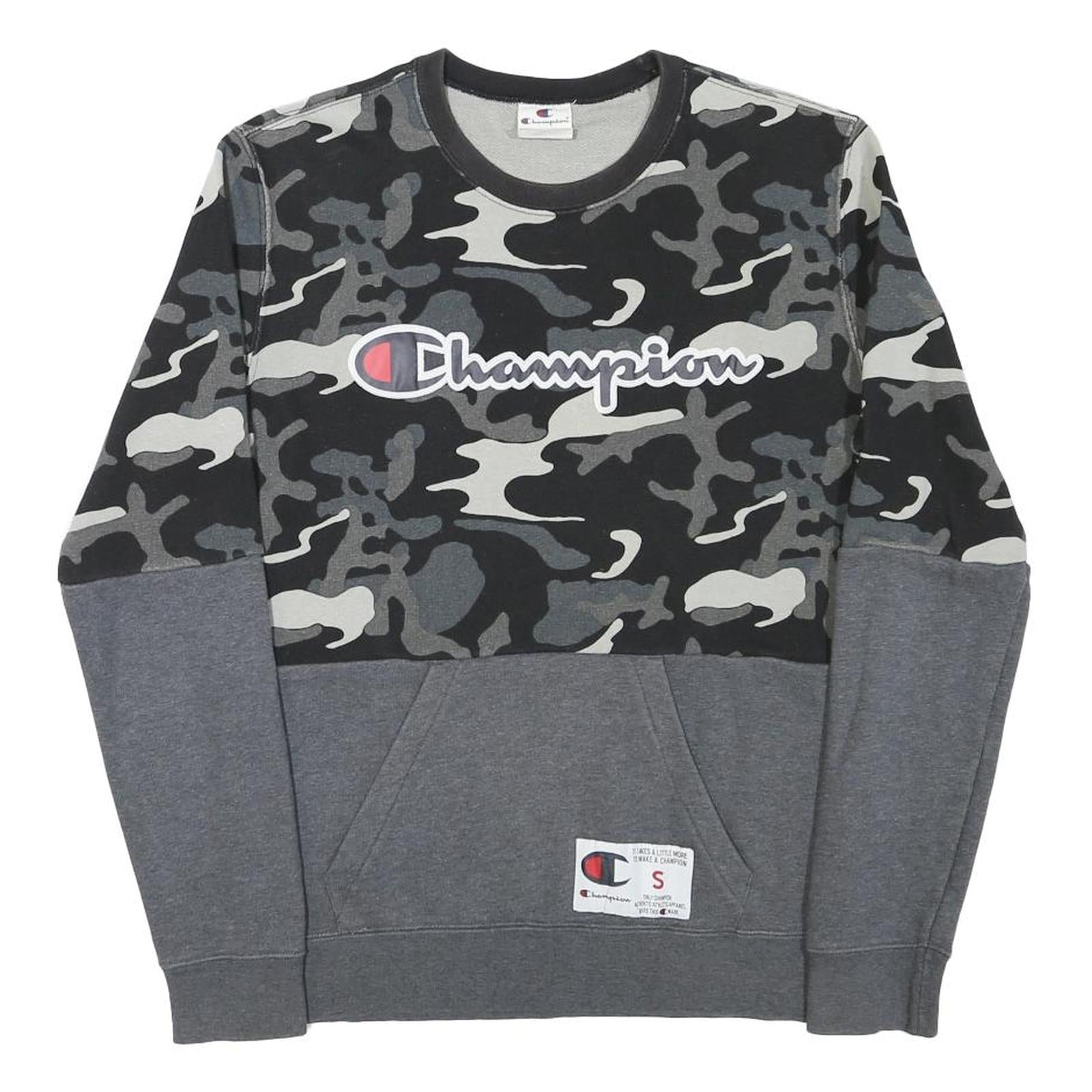 CHAMPION Mens Black & Grey Camouflage Logo Crew Neck S Cotton Blend Sweatshirt Refurbished - N/A refurbished available on Cerqular