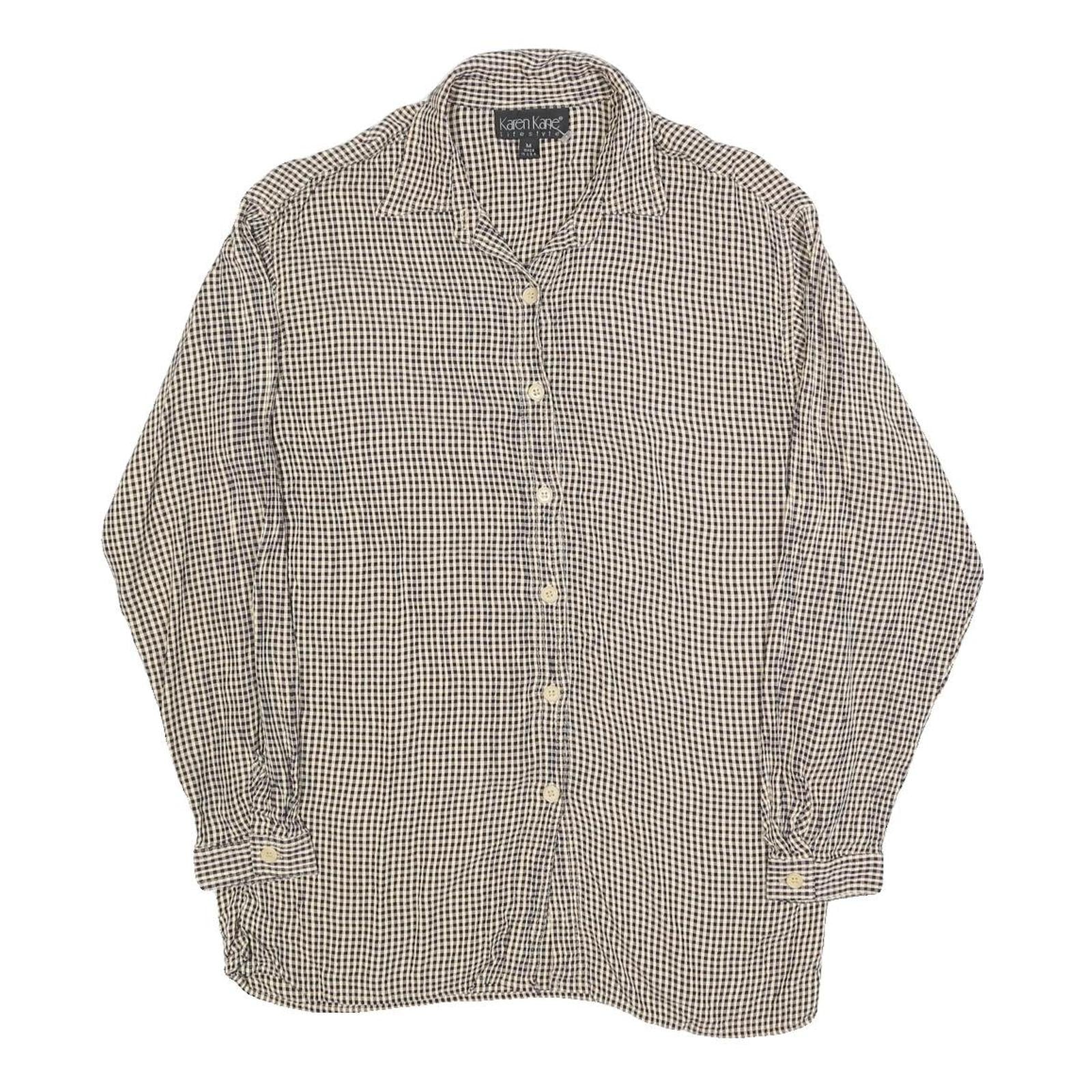 KAREN KANE Womens Black & White Checked Shirt Long Sleeve Button Neck M Casual Refurbished - N/A refurbished available on Cerqular