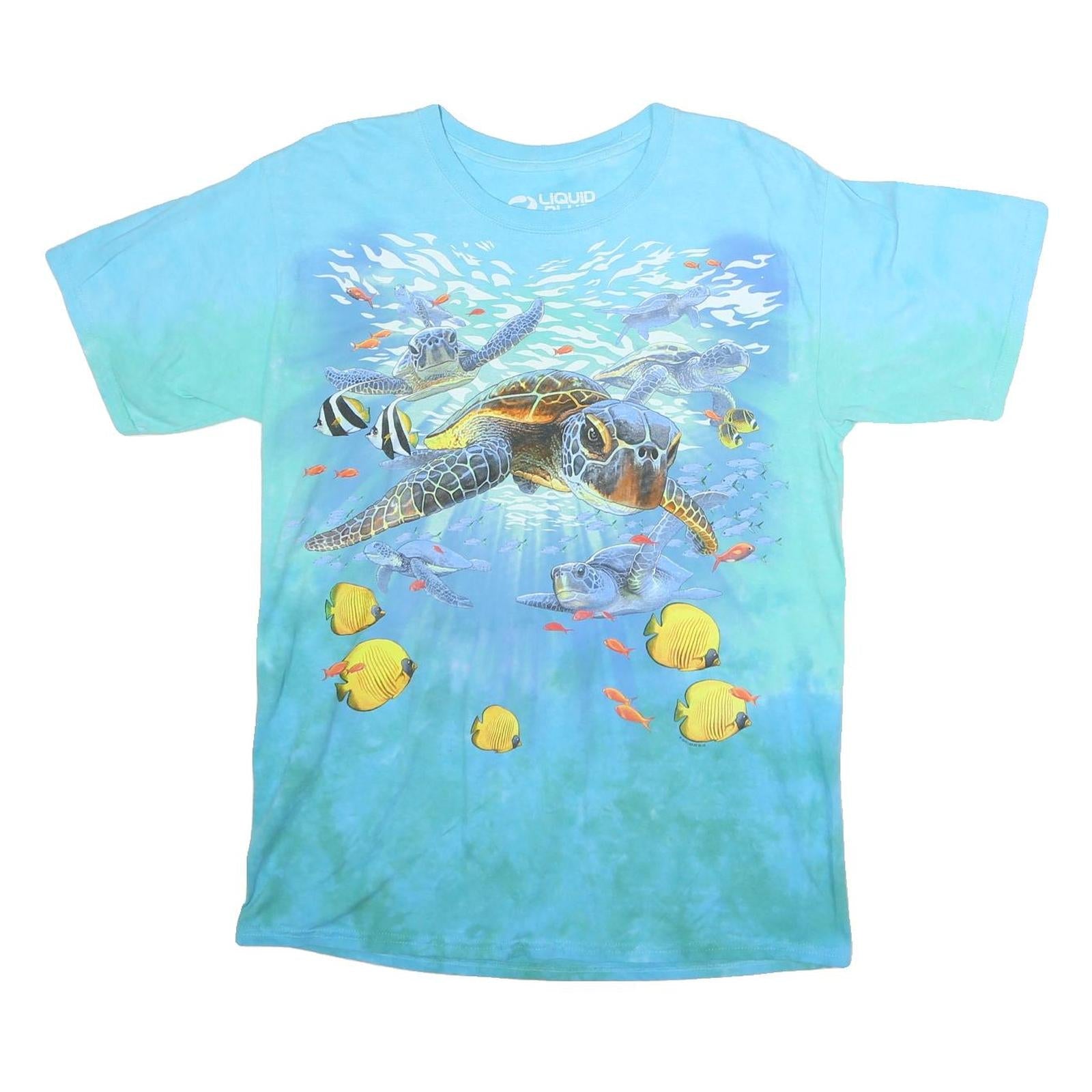 LIQUID BLUE Mens Blue & Green Turtle Graphic T-Shirt M Short Sleeve Crew Neck Refurbished - N/A refurbished available on Cerqular