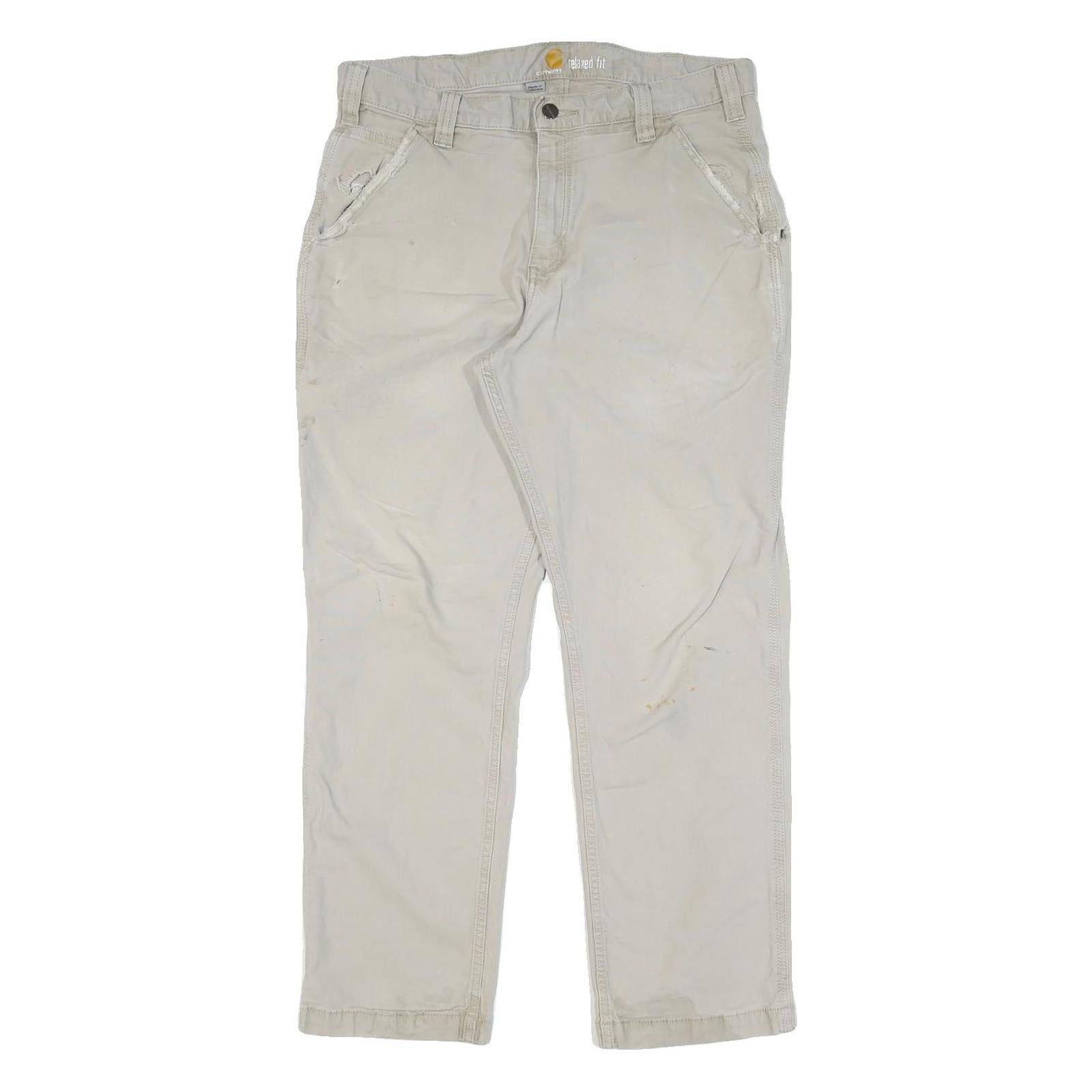 CARHARTT Mens Cotton Beige Regular Straight Trousers W34 L30 Workwear Zip Refurbished - N/A refurbished available on Cerqular
