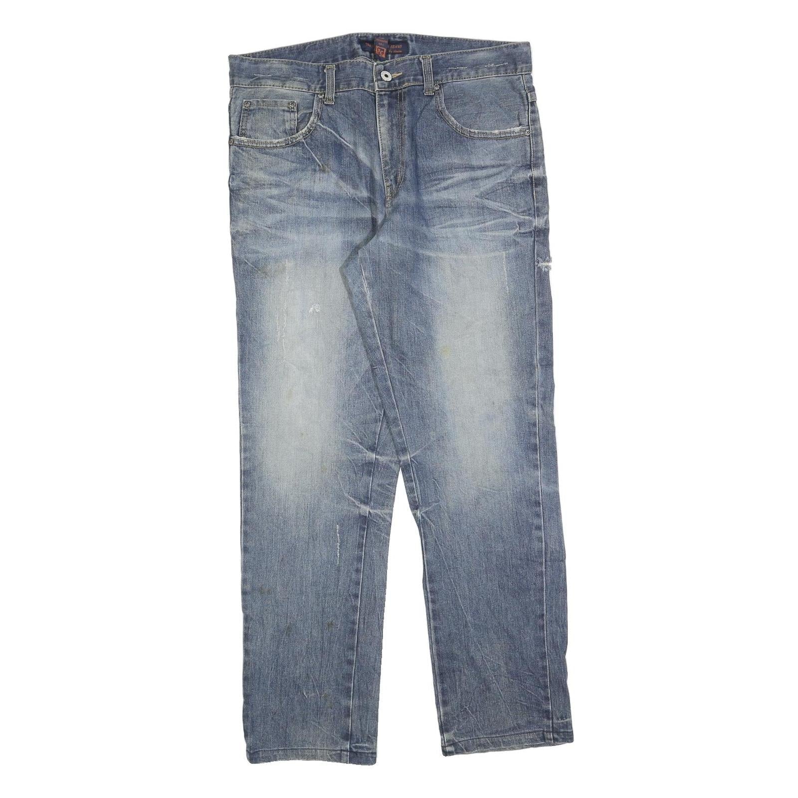 TWO BROTHERS Mens Jeans Blue Regular Straight Denim Medium W36 L30 Faded Cross Refurbished - N/A refurbished available on Cerqular