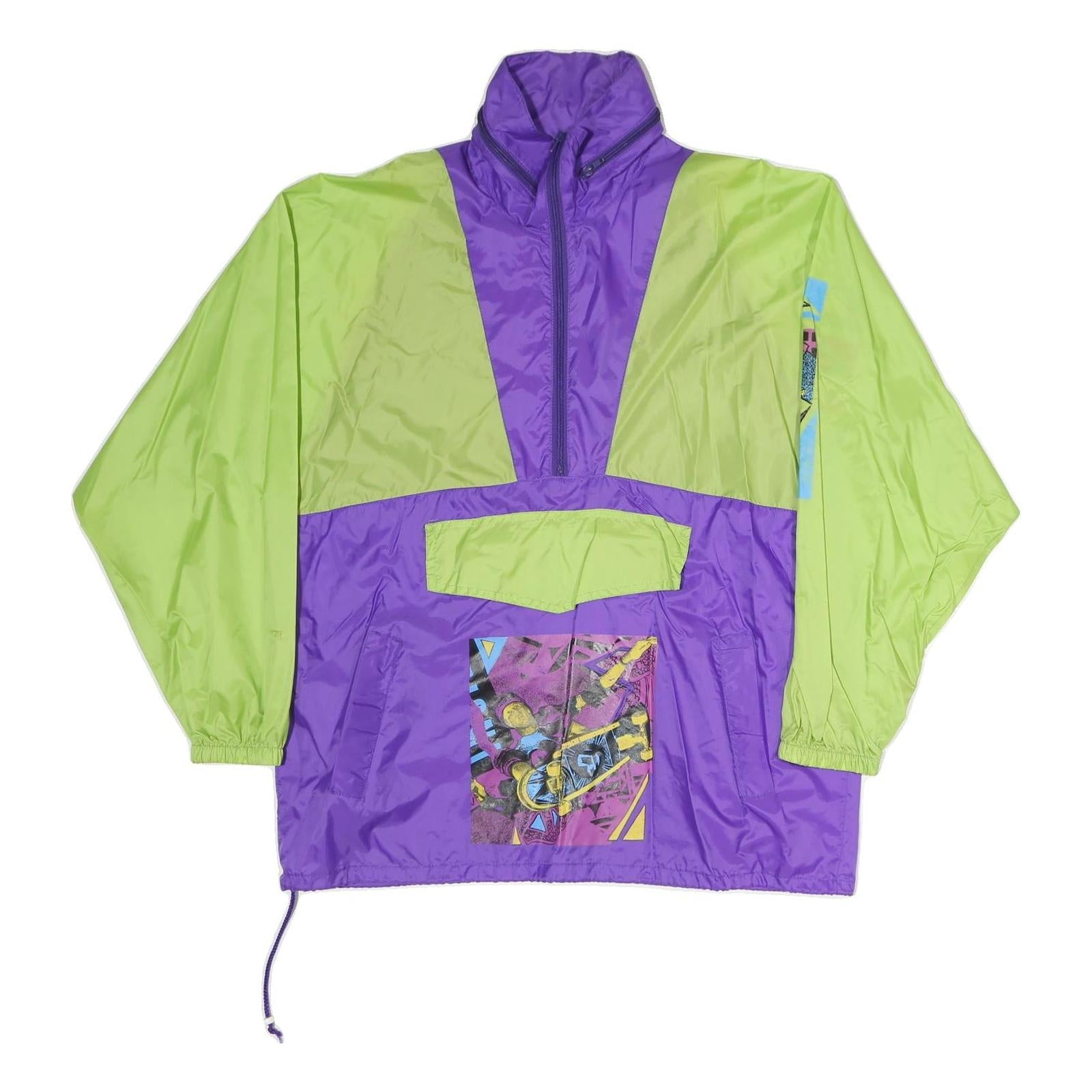 Womens Purple & Green Vintage Windbreaker Jacket XL Polyester Blend Colourblock Refurbished - N/A refurbished available on Cerqular