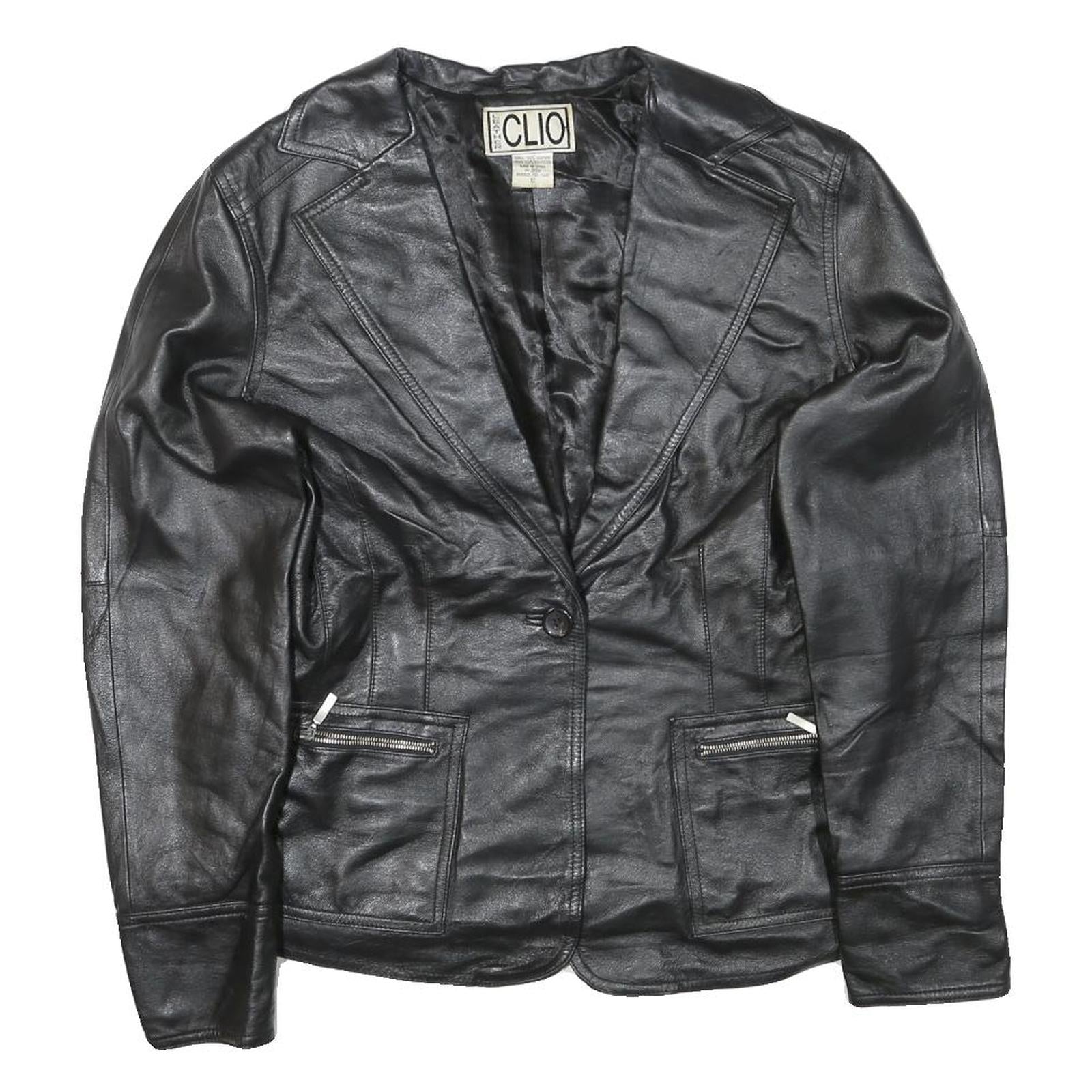 CLIO Womens Black Leather Button Jacket S Woven Classic Tailored Refurbished - N/A refurbished available on Cerqular
