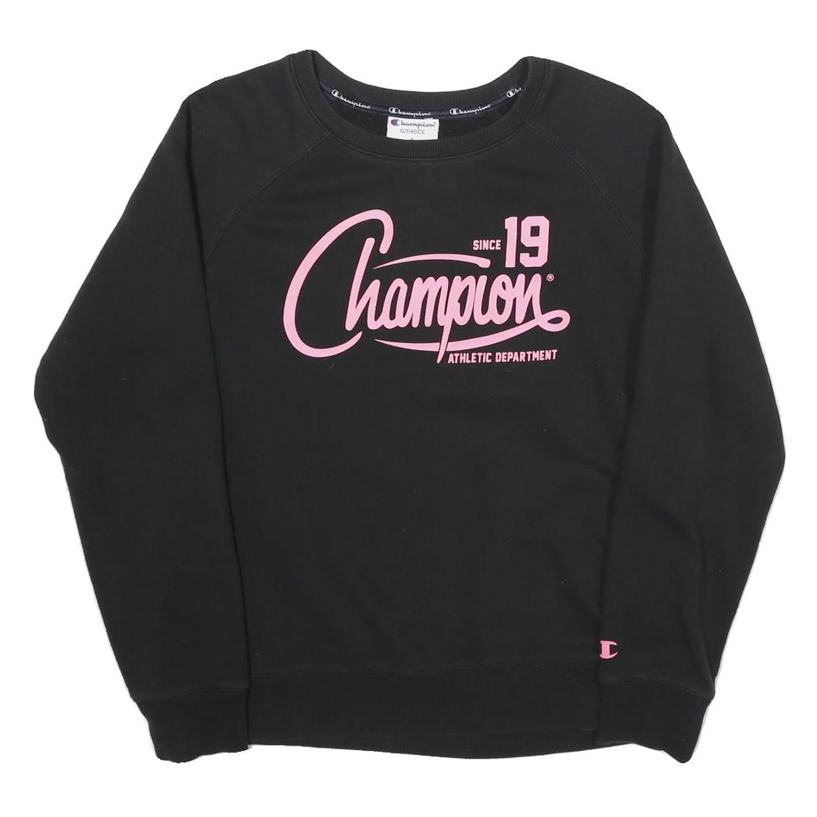 CHAMPION Womens Black Sweatshirt S Crew Neck Cotton Pullover Athletic Print Refurbished - N/A refurbished available on Cerqular