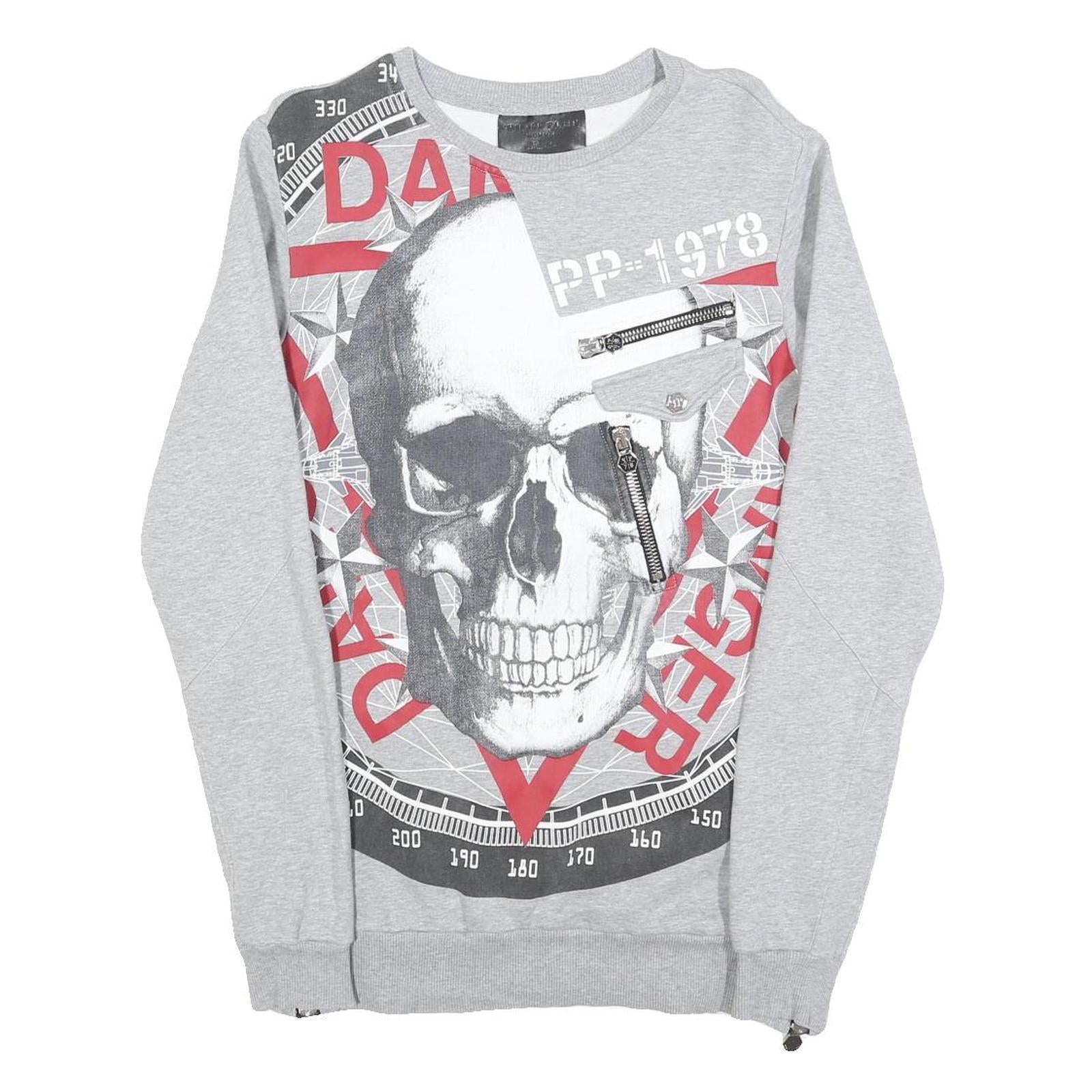 PHILIPP PLEIN Womens Grey Cotton Blend Mini Dress Skull Print Long Sleeve M Refurbished - N/A refurbished available on Cerqular