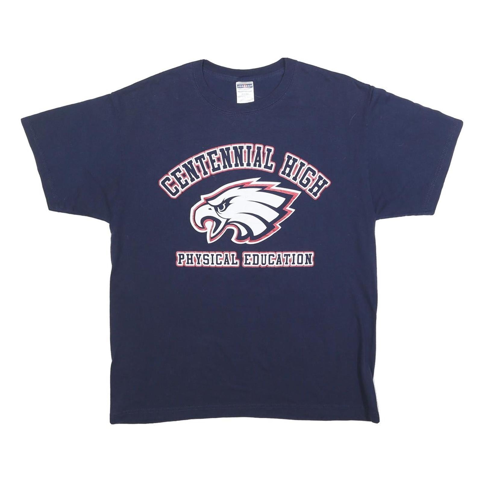 JERZEES Mens Navy Blue L Physical Education Graphic T-Shirt Short Sleeve Crew Refurbished - N/A refurbished available on Cerqular