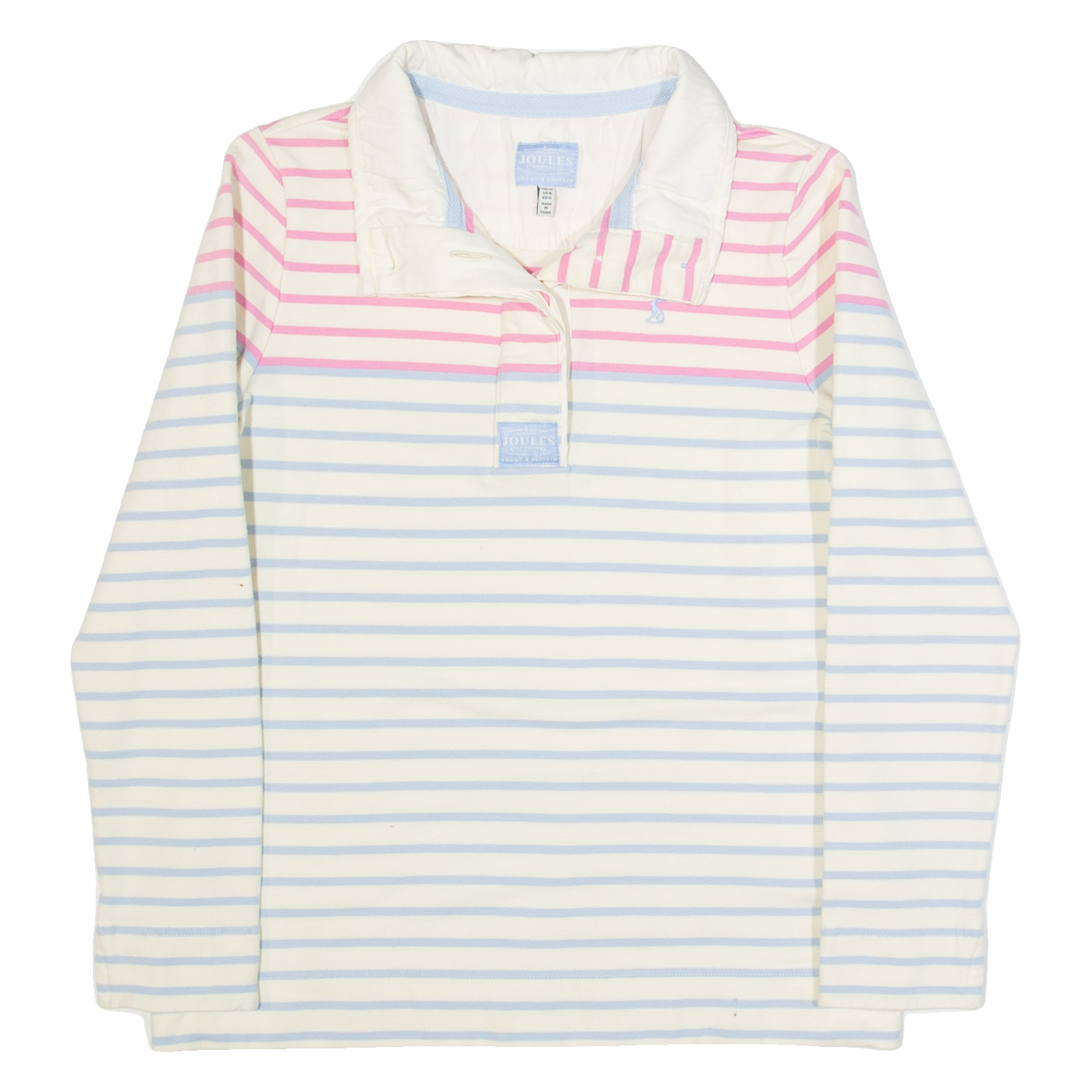 JOULES Womens Patterned Jumper Cream Striped Button Neck Tight Knit UK 10 Refurbished - N/A refurbished available on Cerqular
