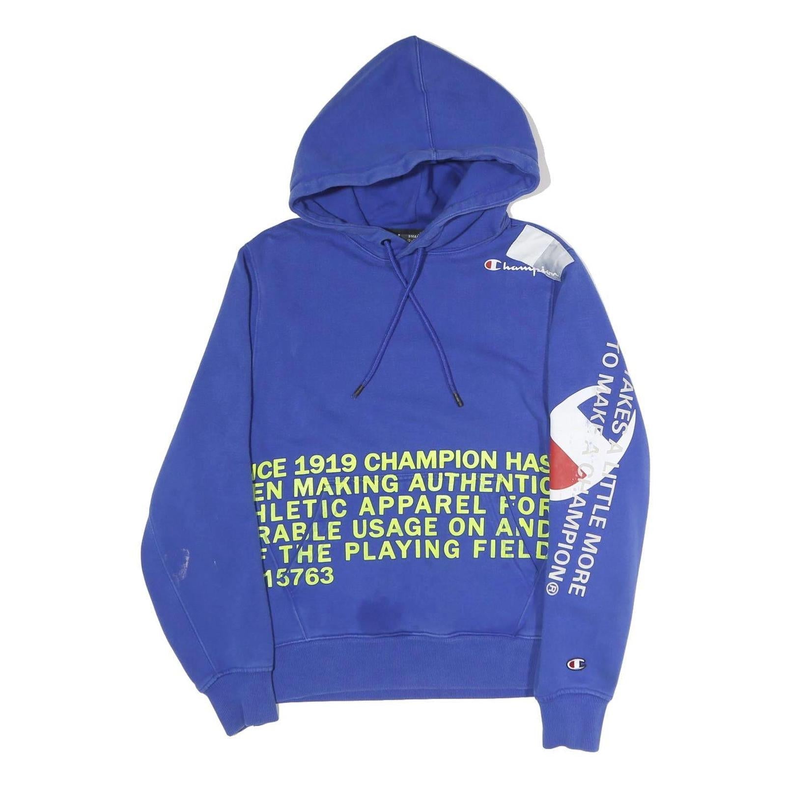 CHAMPION Mens Blue Cotton Blend Pullover Hoodie S Graphic Print Drawstring Refurbished - N/A refurbished available on Cerqular