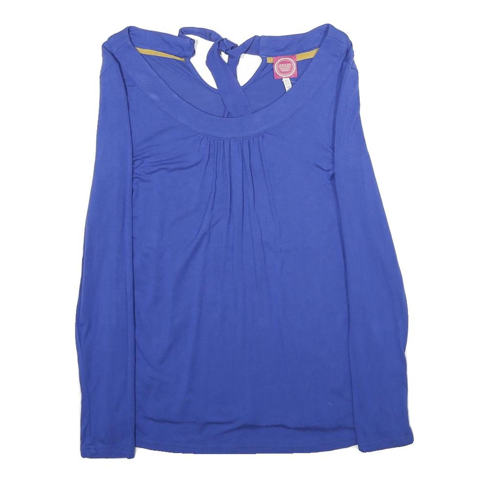 JOULES Womens Blue Long Sleeve Round Neck Tie Back Top UK 8 Viscose Blend Refurbished - N/A refurbished available on Cerqular