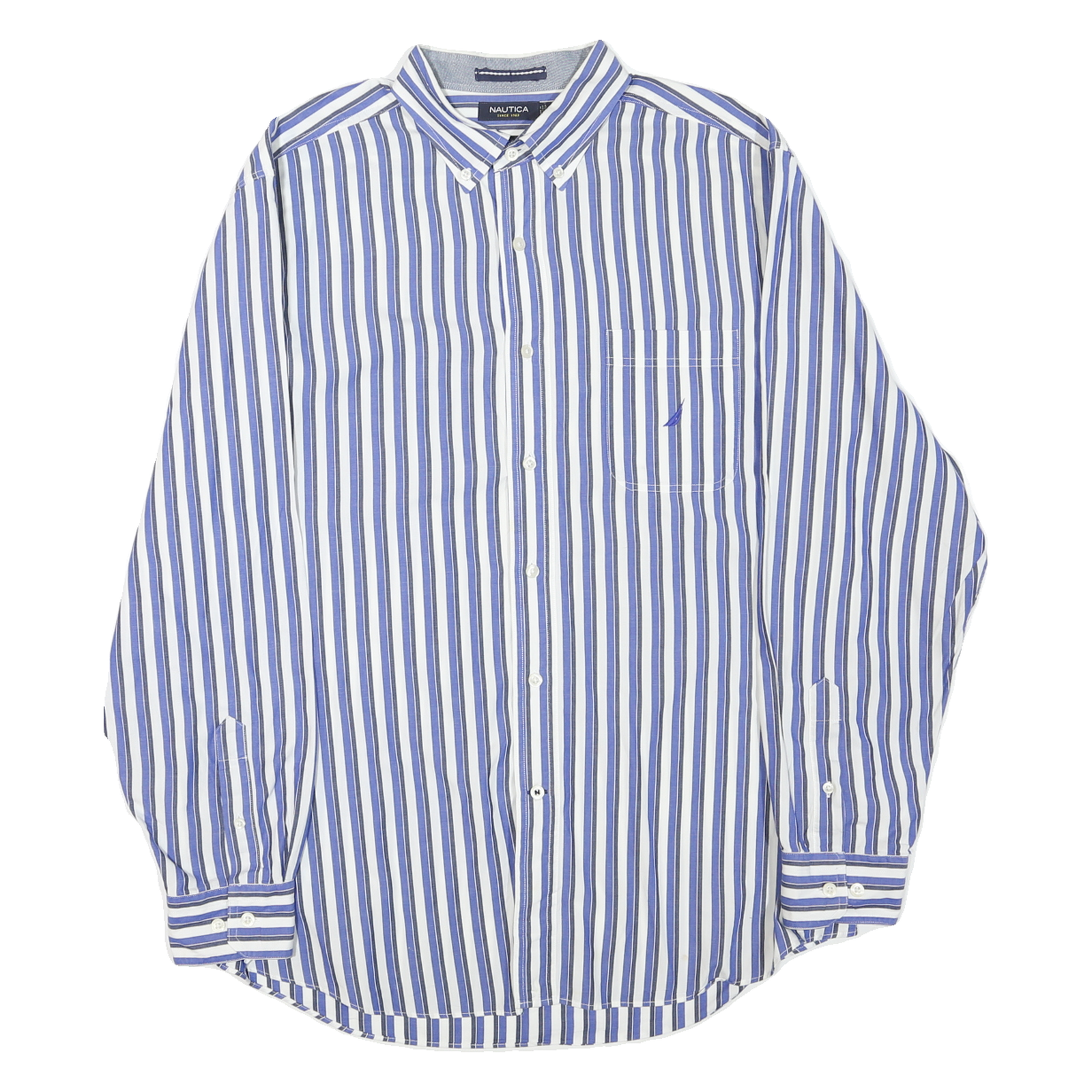 NAUTICA Mens Blue & White Striped Shirt L Classic Cotton Blend Long Sleeve Refurbished - N/A refurbished available on Cerqular