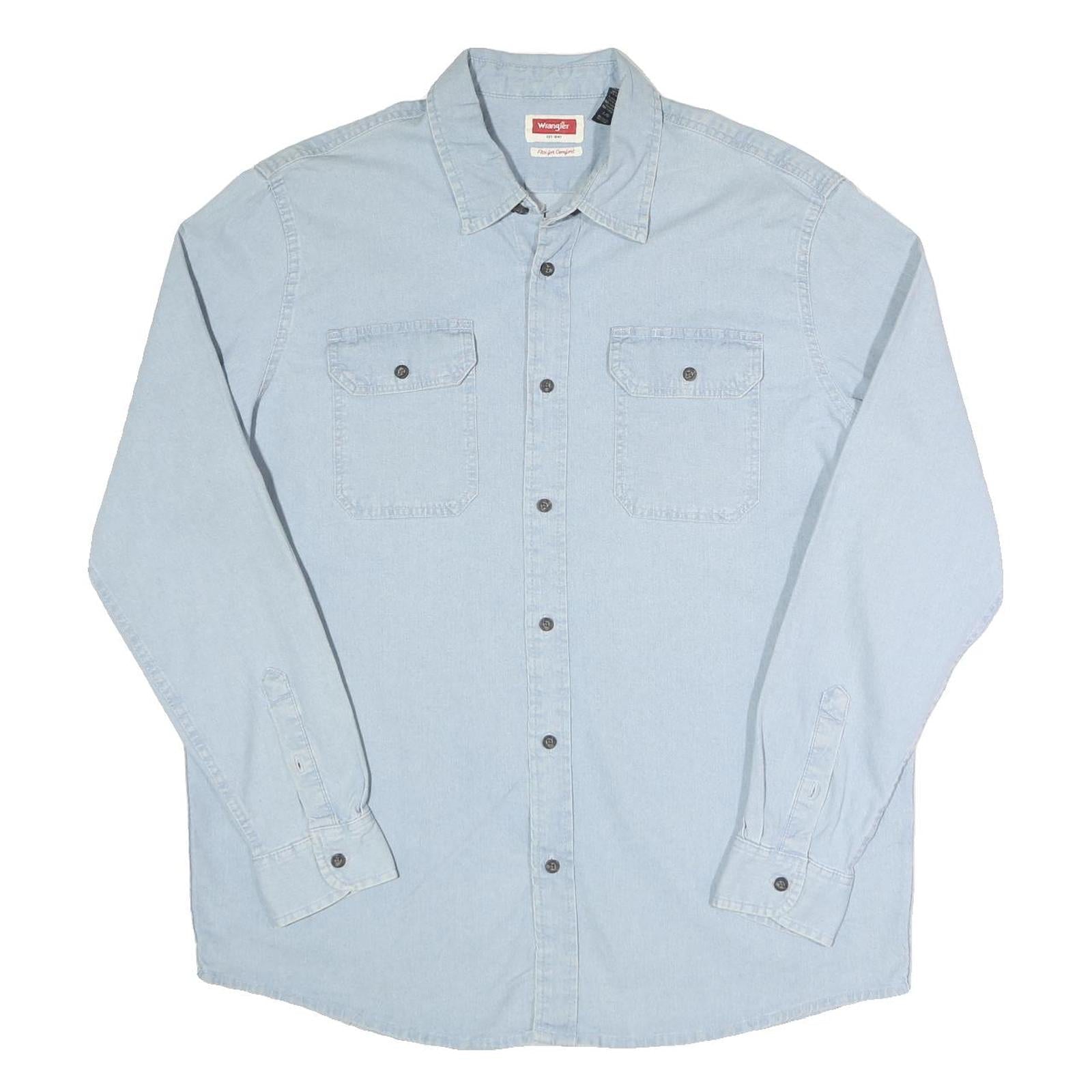WRANGLER Mens Light Blue Cotton Blend Shirt L Long Sleeve Casual Denim Style Refurbished - N/A refurbished available on Cerqular