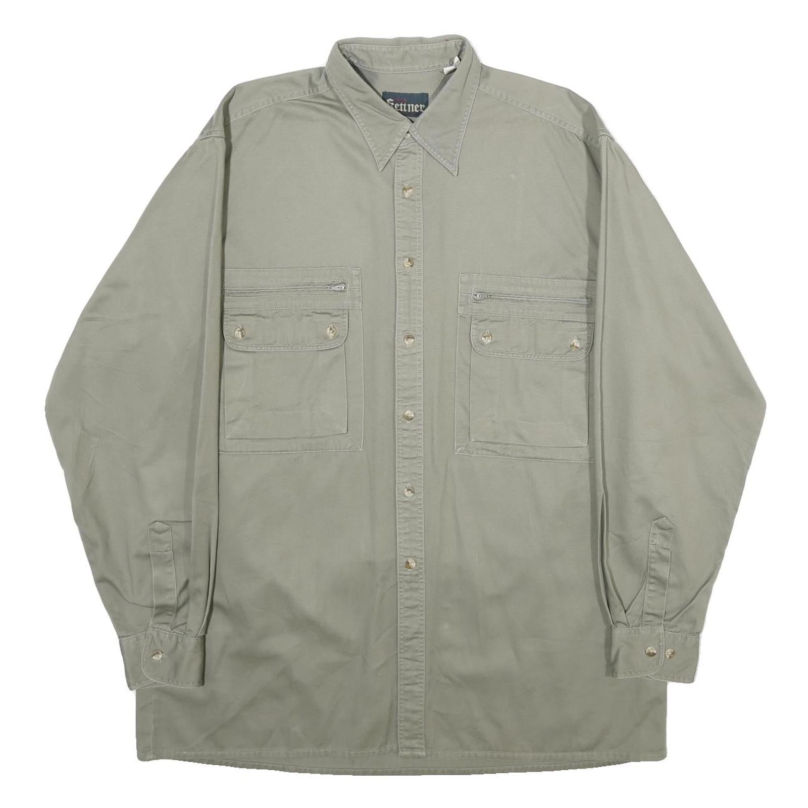 KETTNER Mens Green Cotton Shirt L Button Front Chest Pockets Casual Wear Refurbished - N/A refurbished available on Cerqular