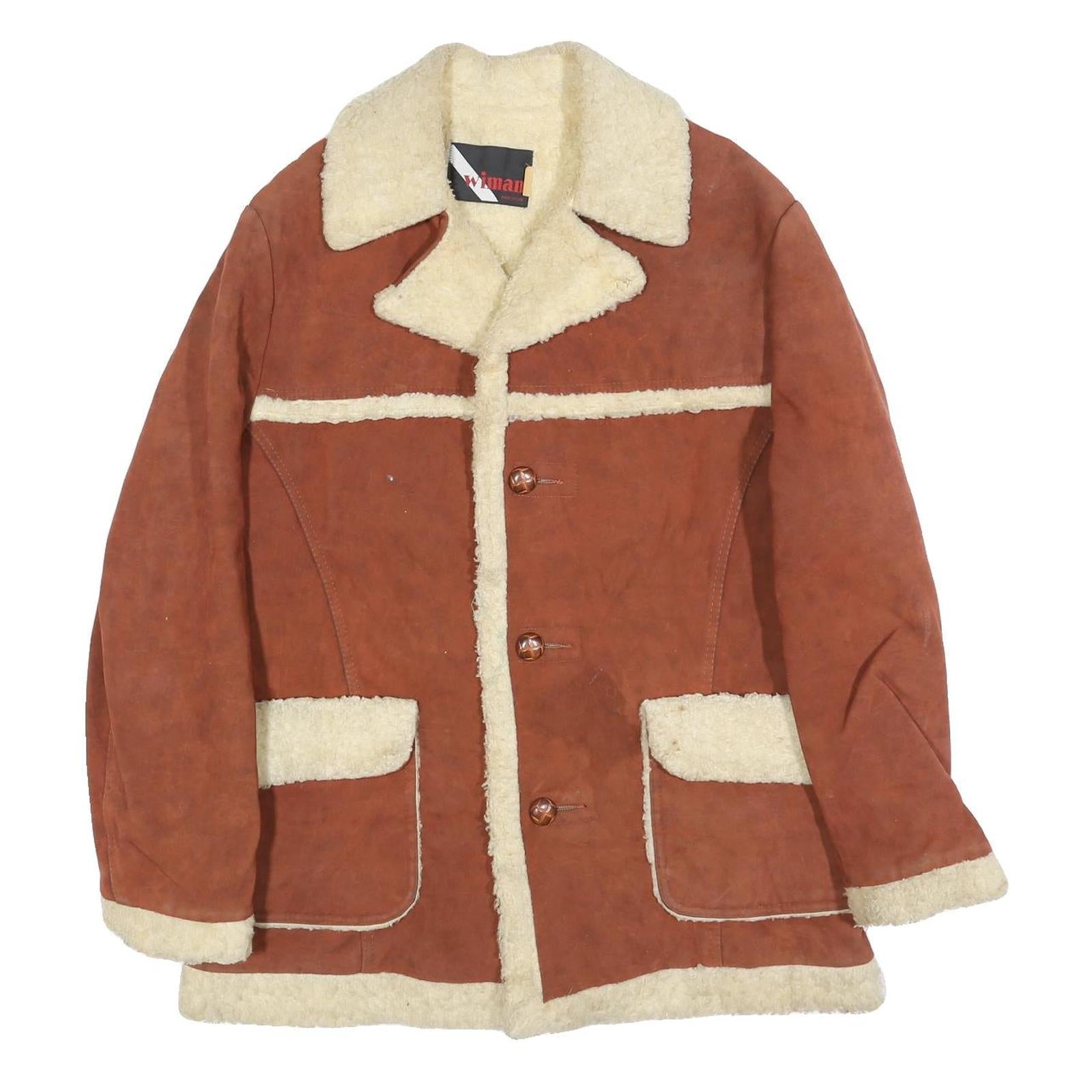 WIMAN Mens Brown & Cream Shearling Style Jacket M Polyester Blend Button Closure Refurbished - N/A refurbished available on Cerqular