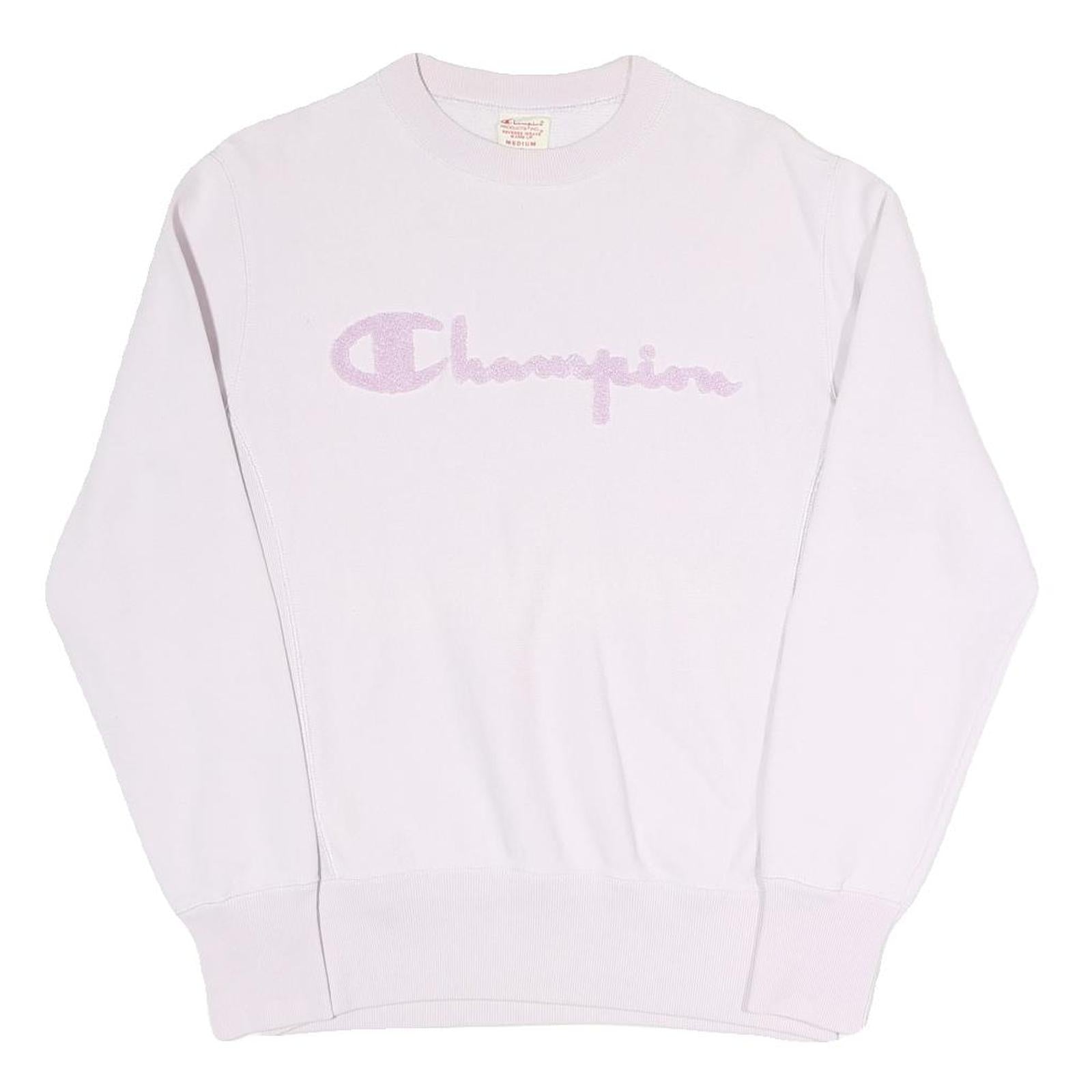 CHAMPION REVERSE WEAVE Womens White Lilac Crew Neck M Signature Logo Sweatshirt Refurbished - N/A refurbished available on Cerqular